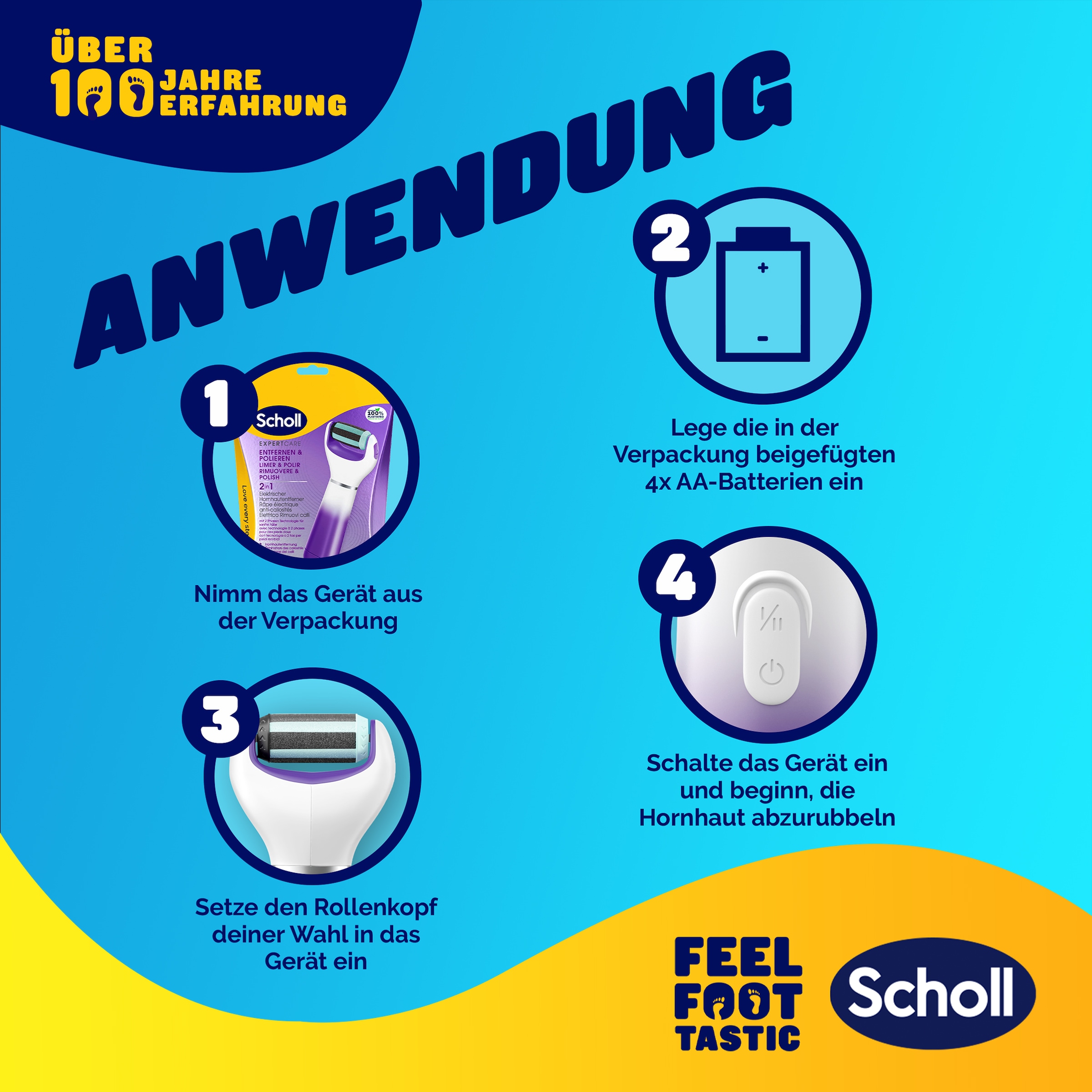 Scholl Elektrischer Hornhautentferner »Expert Care 2-in-1 File & Smooth elektrischer Hornhautentferner«, (Packung), Hornhaut Entfernung für seidig weiche Füße