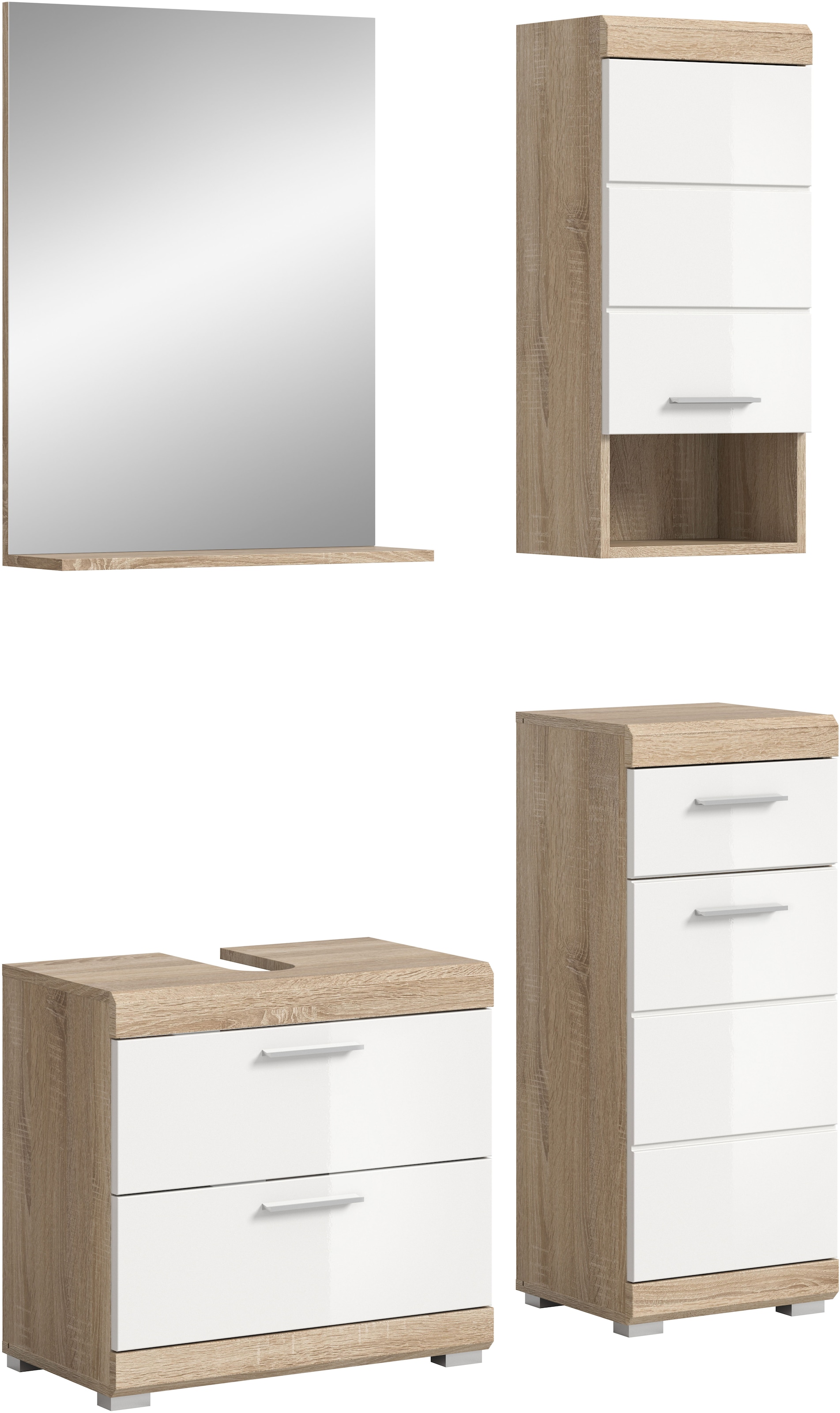 INOSIGN Badmöbel-Set »Siena, 4 teilig, bestehend aus:«, (Set), Waschbeckenunterschrank, Spiegel, Unterschrank, Hängeschrank