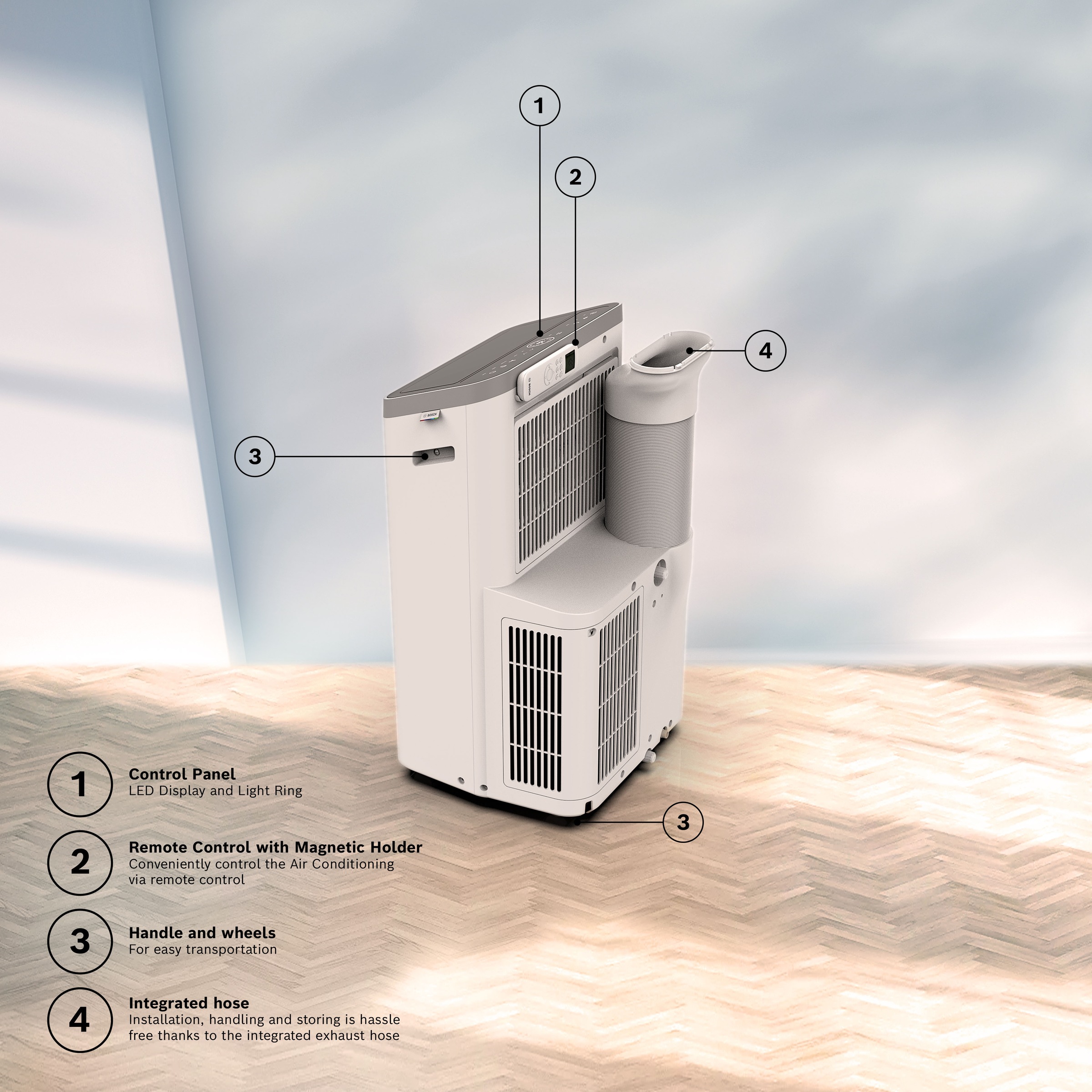 BOSCH 3-in-1-Klimagerät »Cool 2000 - 3-in-1 Klimaanlage, Luftentfeuchter, Ventilator« Ventilator in 3 Stufen, Entfeuchtung bis zu 50 l/Tag