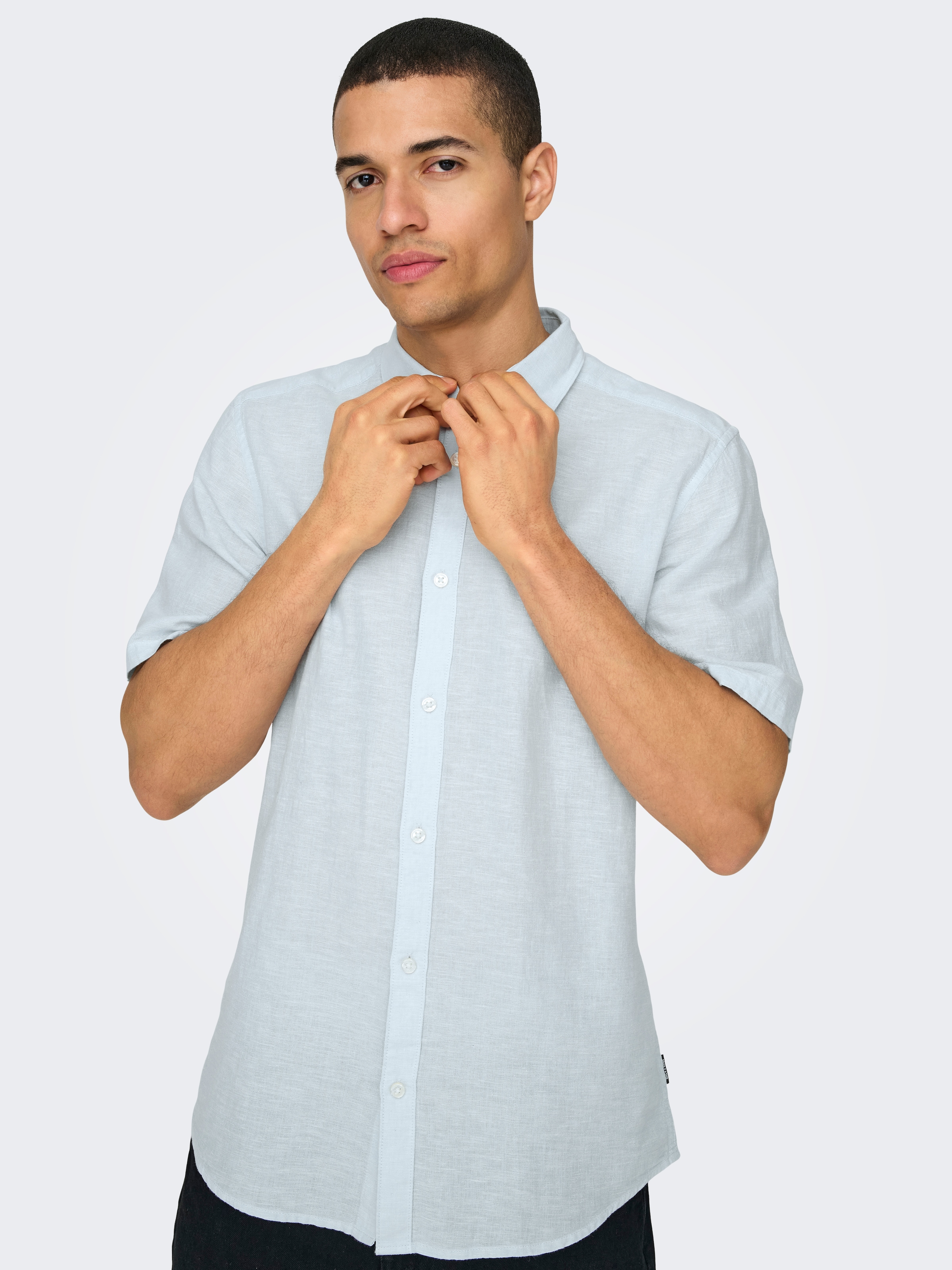 ONLY & SONS Kurzarmhemd »ONSCAIDEN SS SOLID LINEN SHIRT NOOS« Baumwollmischung mit Leinen, slim fit