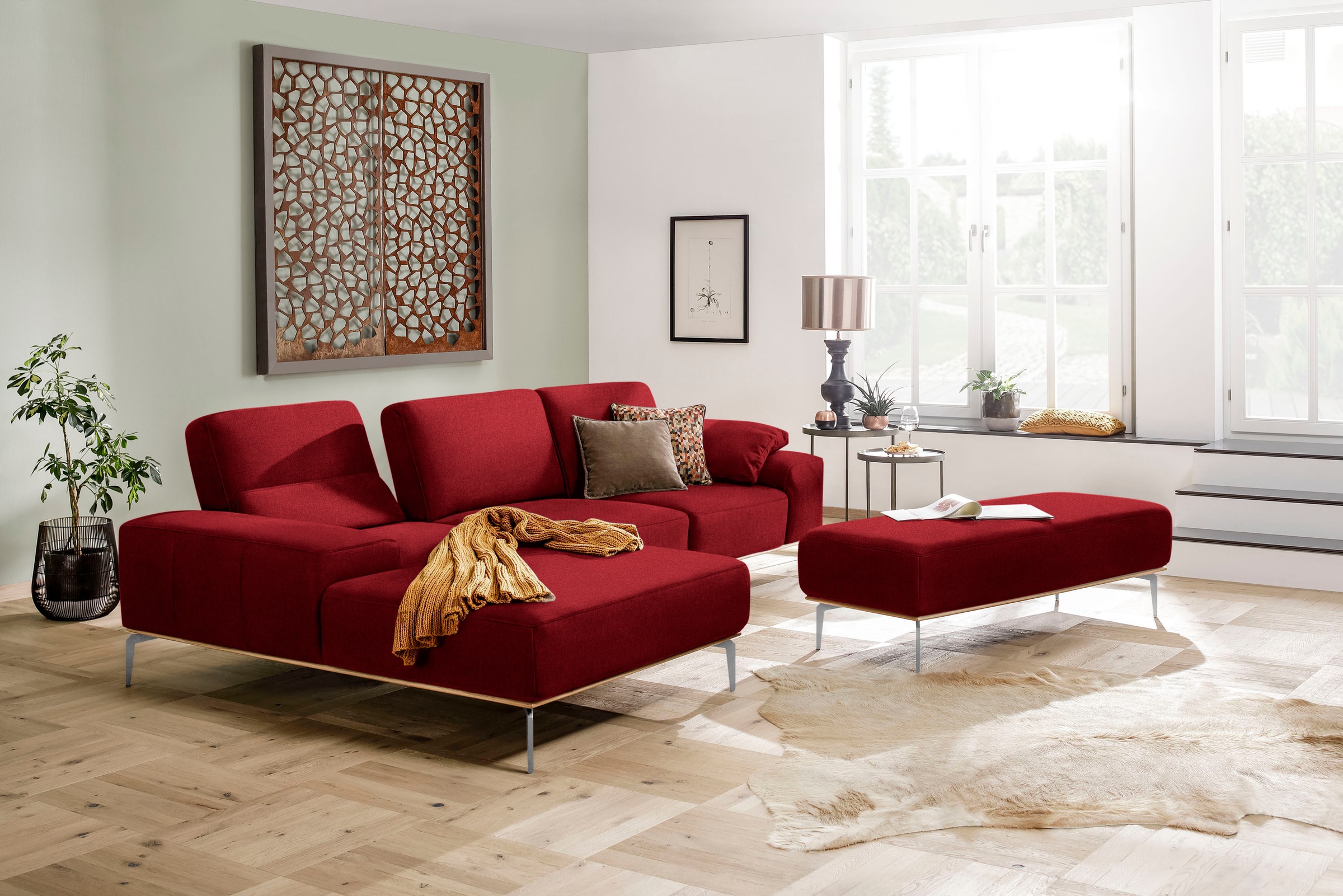 W.SCHILLIG Ecksofa »run, Designsofa mit tollem Sitzkomfort, bequem, L-Form«, mit elegantem Holzsockel, Füße in Chrom glänzend, Breite 319 cm