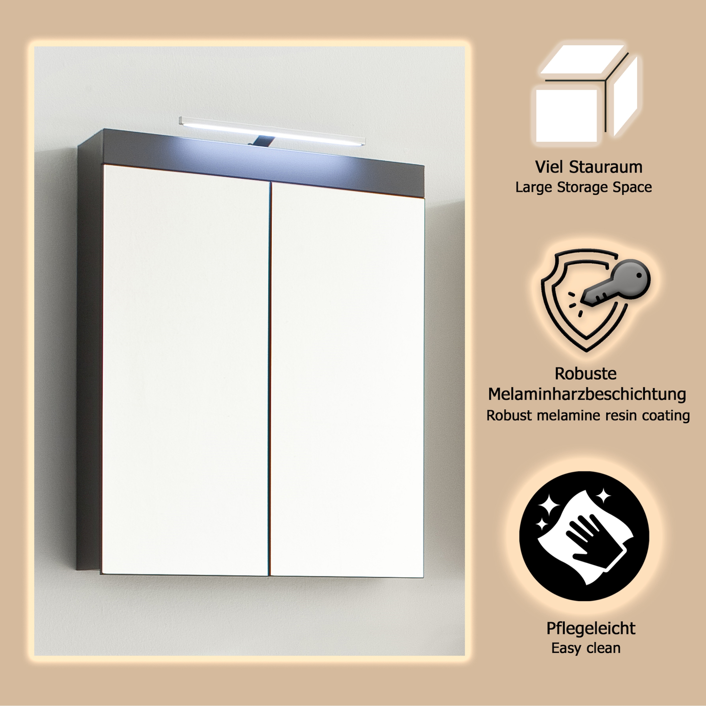 welltime Spiegelschrank »Avena«, Spiegelschrank wahlweise mit Beleuchtung - (B/T/H) 60/17/77 cm