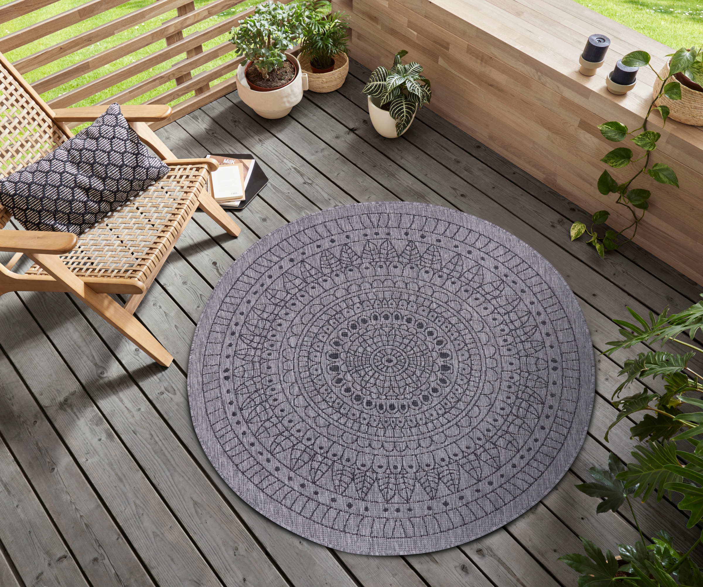 NORTHRUGS Teppich »Porto Wendeteppich«, rund, 5 mm Höhe, In-& Outdoor, Wetterfest, Balkon, Garten, Wohnzimmer, Wasserfest