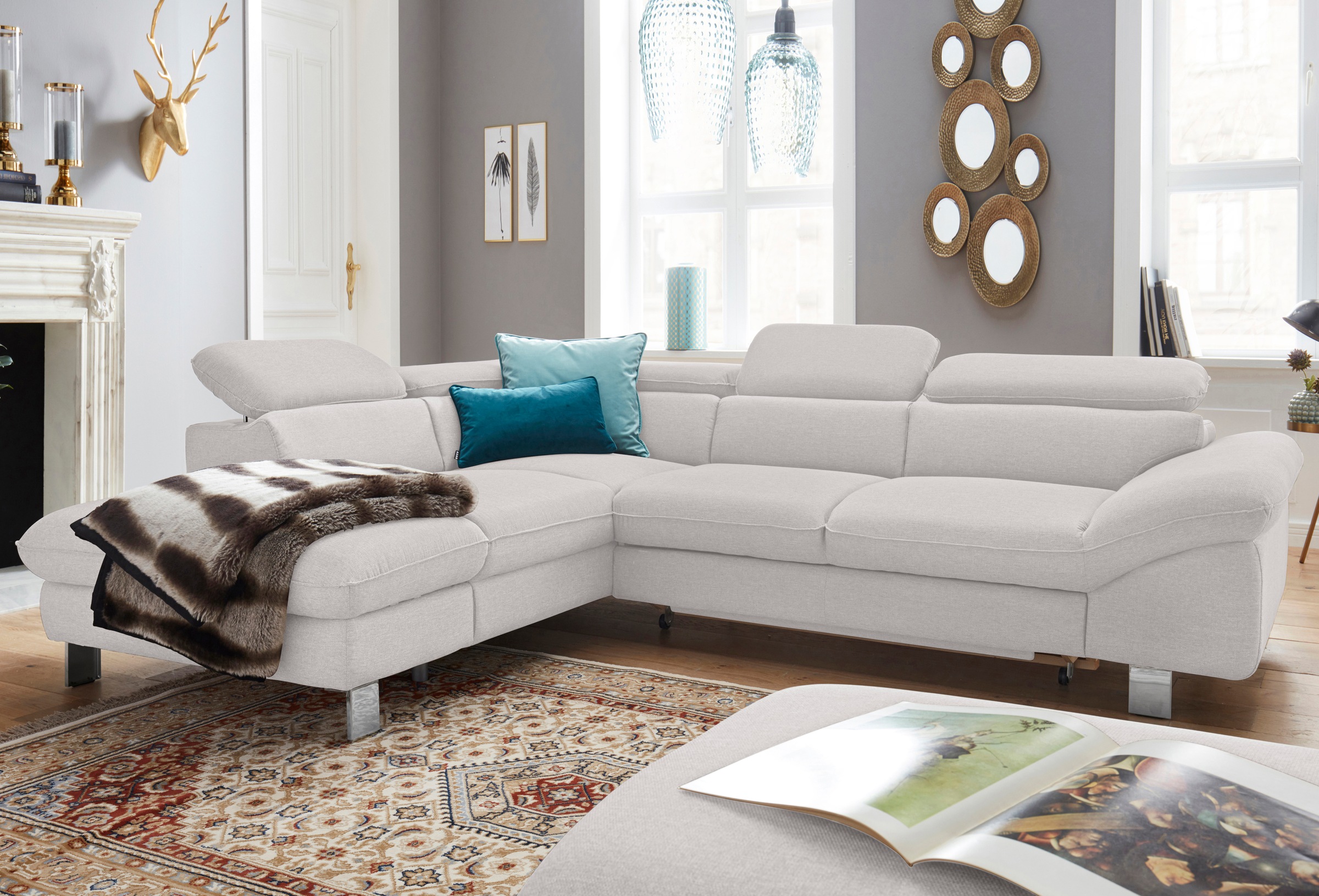 COTTA Polstergarnitur »Driver L-Form«, (Set, 2 tlg.), Set bestehend aus: Ecksofa mit Kopfteilverstellung & Hocker