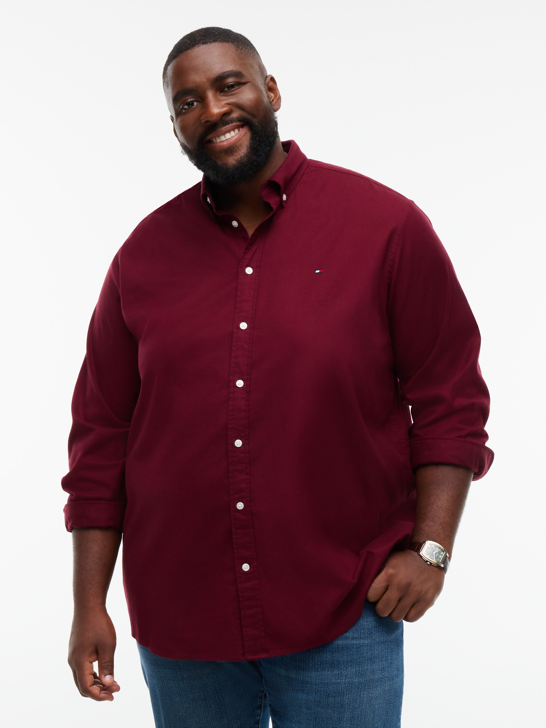 Tommy Hilfiger Big & Tall Flanellhemd »BT-FLEX FLANNEL SOLID REGULAR FIT« Langarmhemd, Große Größen, Button-down-Kragen