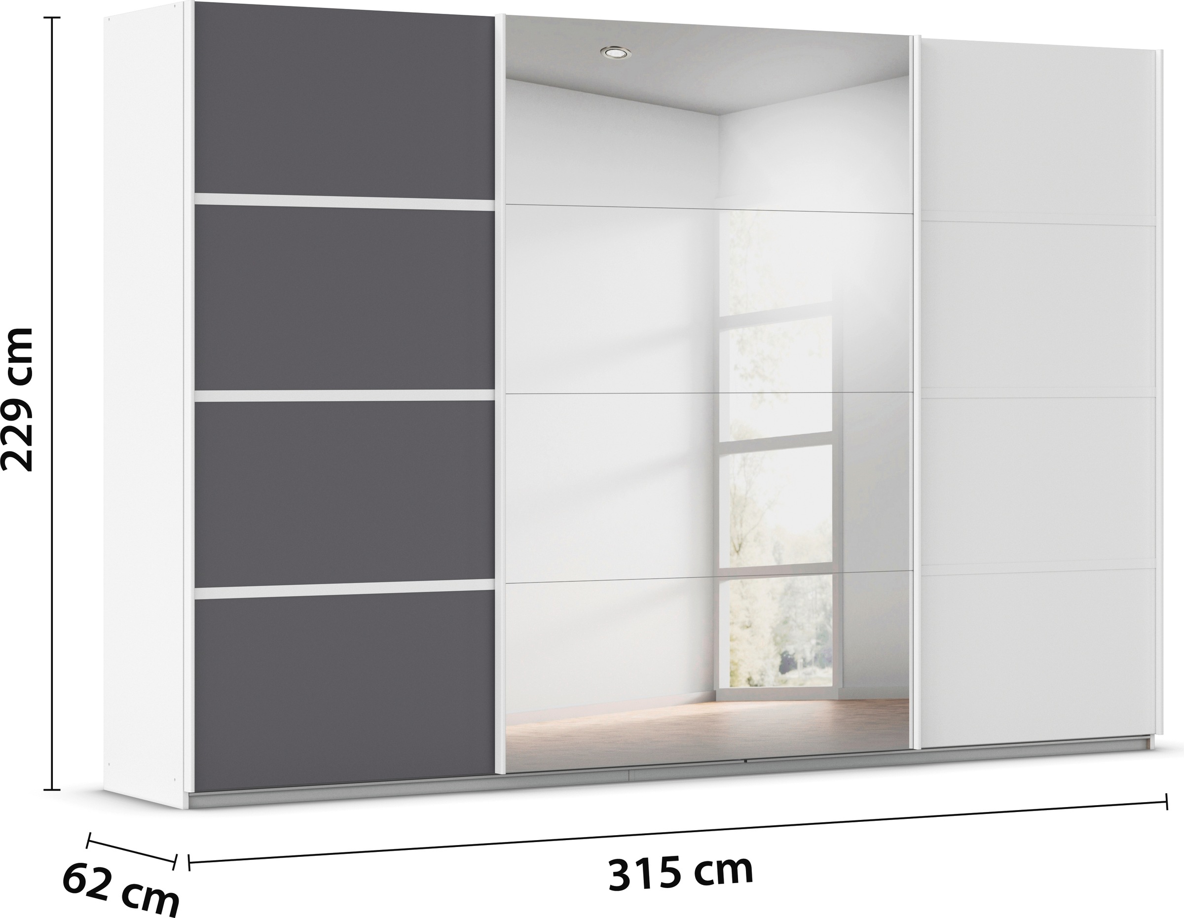 rauch Kleiderschrank »Schwebetürenschrank Garderobe Schrank TOP ANGEBOT Avola«, (in 3 verschiedenen Ausstattungen BASIC/CLASSIC/PREMIUM inkl. Spiegel), mit eleganten Zierleisten in Chrom, Schwarz oder Weiß MADE IN GERMANY