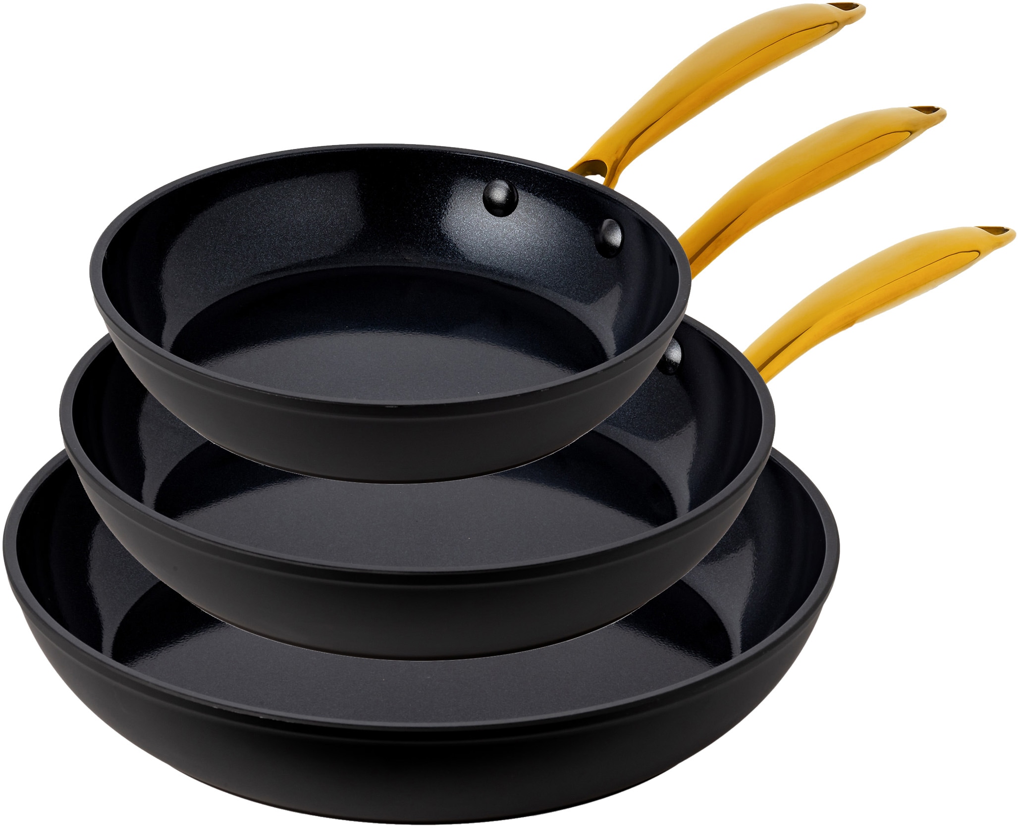 SCHNELLE Bratpfanne kaufen (Set, Induktion NUMMER »HSN«, Aluminium, auf Edelstahlgriff, 3 BLACK tlg.), HENSSLER Antihaftbeschichtung, Rechnung goldener CERAMIC