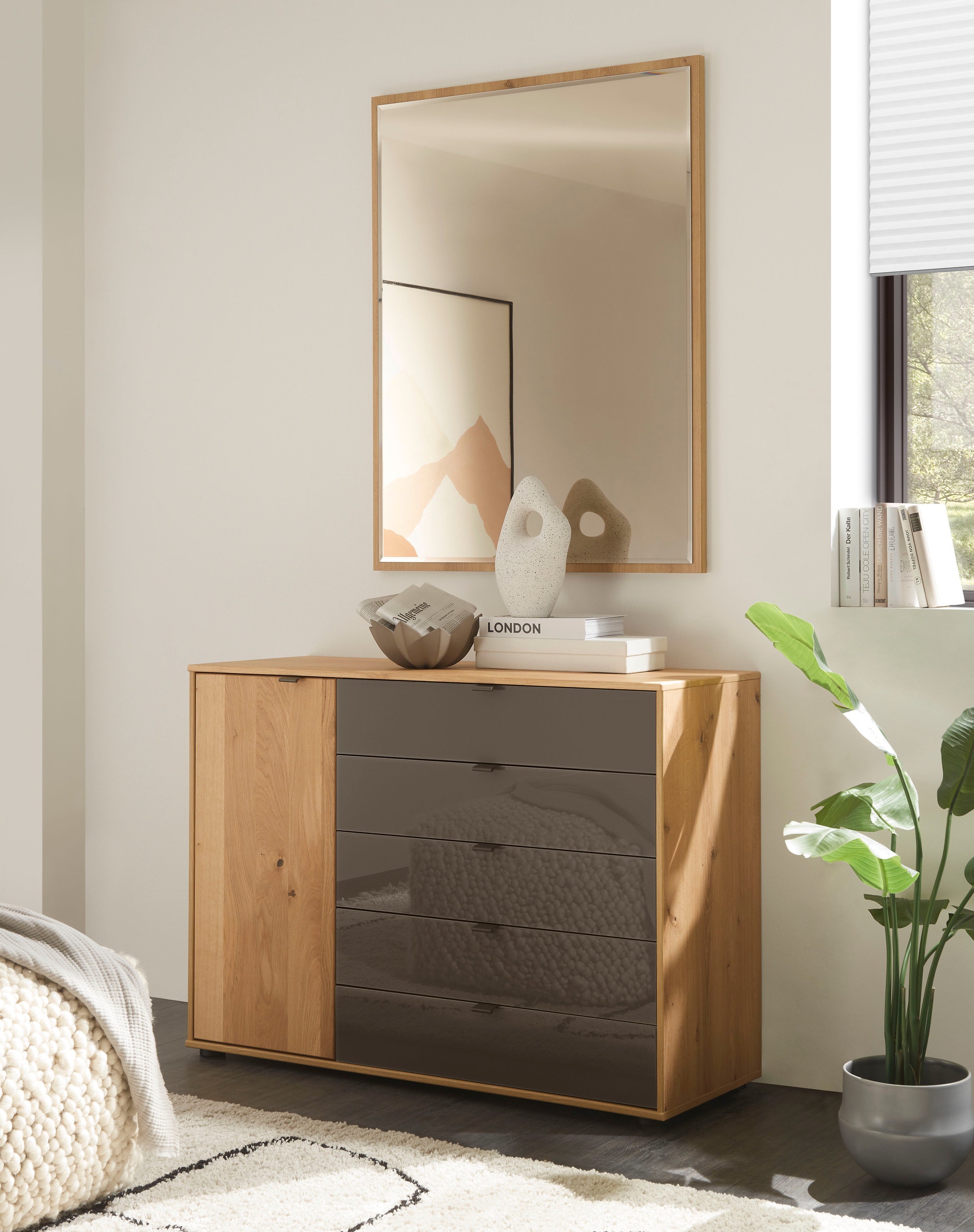 WIEMANN Kombikommode »Cardiff Sideboard, Wäscheschrank, teilmassiv Bianco-Eiche, Schubladen« Kommode 120x86x43 cm, braun, mit Dämpfung, MADE IN GERMANY,  verschiedenen Ausführungen, inklusive Einlegeboden