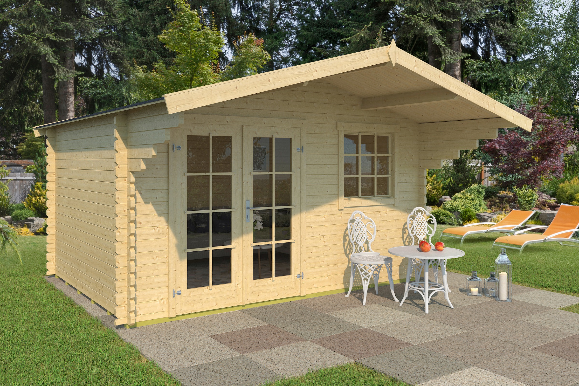 LASITA MAJA Gartenhaus »Orlando 34«, Blochbohlenhaus 34mm, Fundamentmass 3800x2800, Naturbelassen