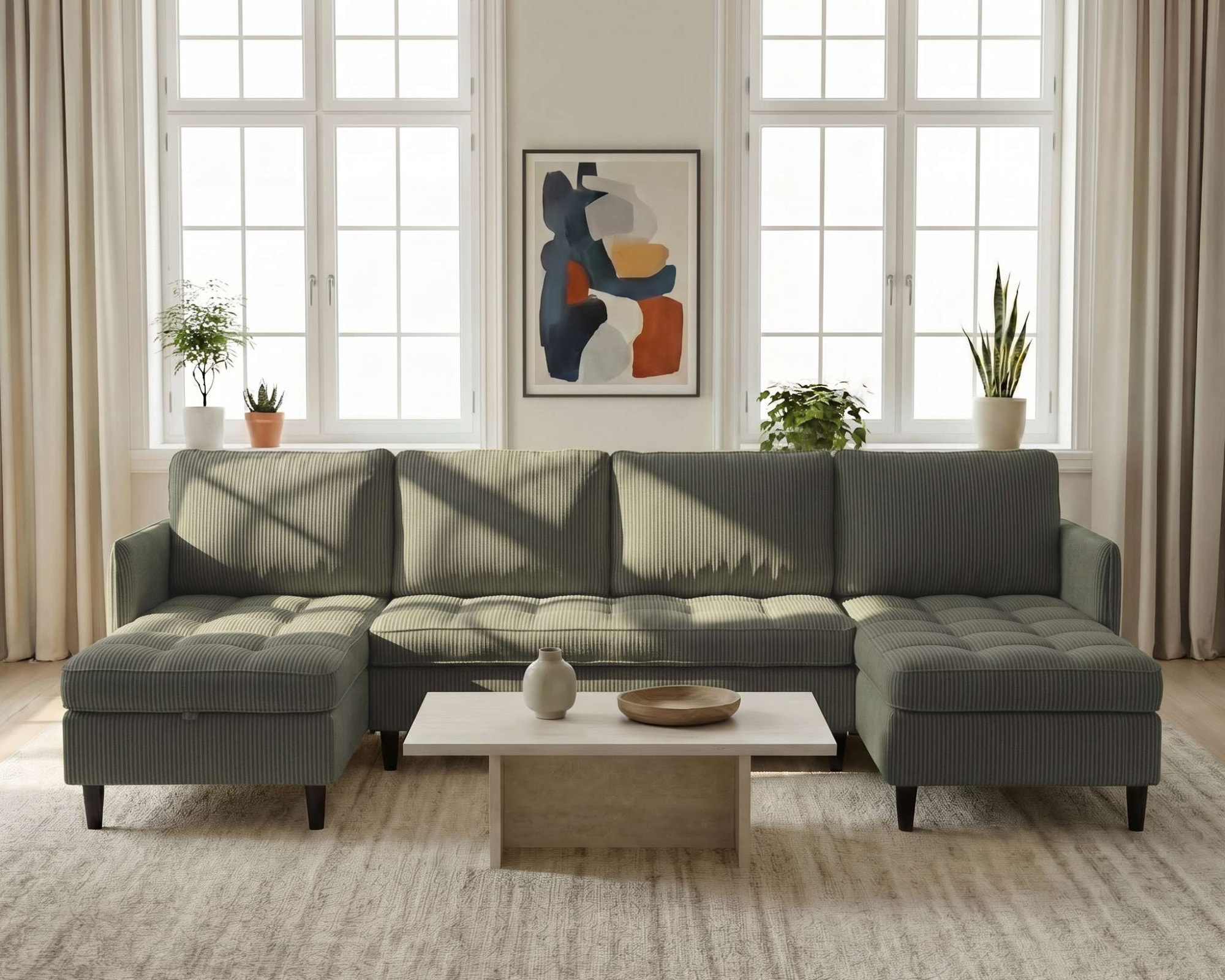 Dorel Home Wohnlandschaft »LINDHUS, Cord, Modulsofa, verschiedene Stellvarianten« Breite als U-Form (254cm) mit Verbindern fixierbar, Recamiere,Stauraum