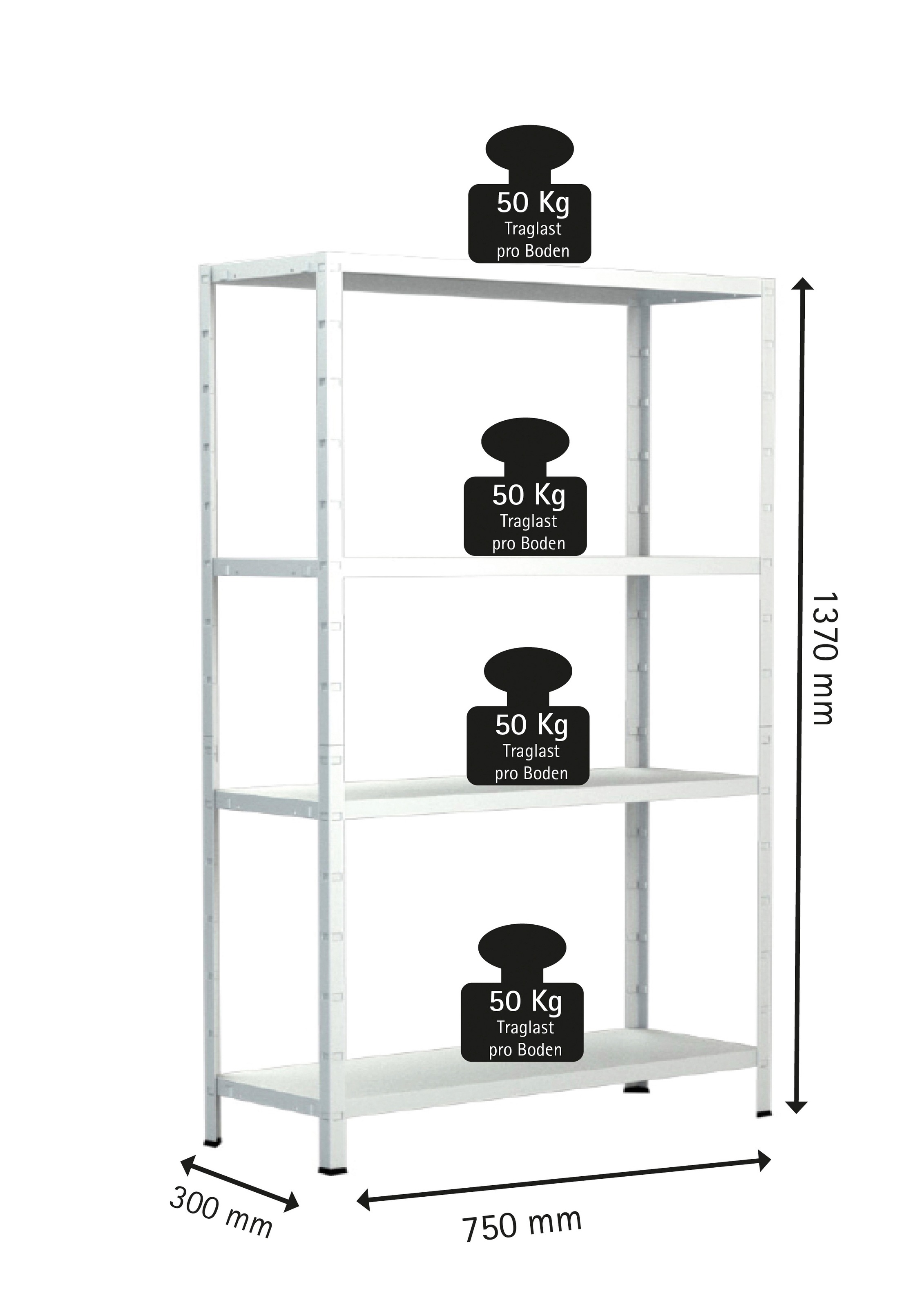 SCHULTE Regalwelt Steckregal »Stecksystem-Grundregal XXL«, Metall weiß, 1370x750x300 mm, 4 Böden