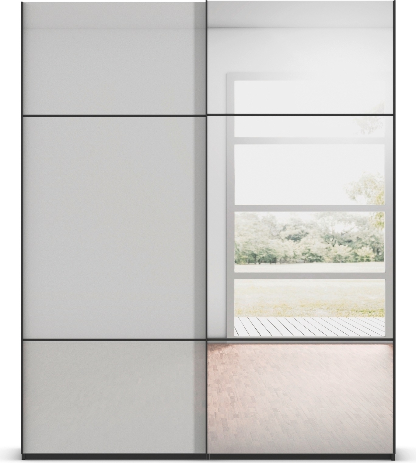 rauch Schwebetürenschrank »Kleiderschrank Schrank Garderobe Schlafzimmerschrank SCALE-TRIO« edle dreigeteilte Front mit 2 Zierleisten Spiegel/Glas MADE IN GERMANY