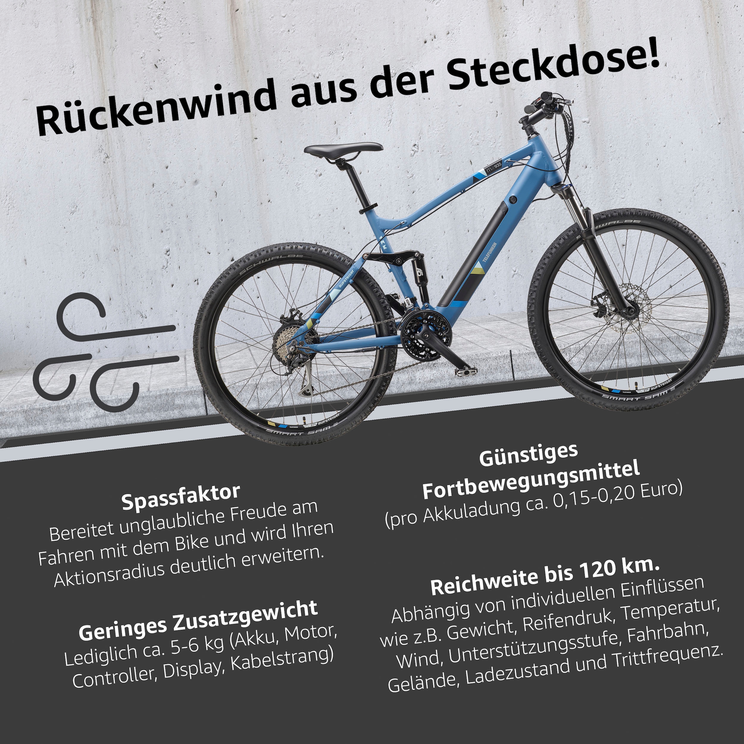 Telefunken E-Bike »Aufsteiger M935«, 24 Gang, Shimano, Acera, Heckmotor 250 W, Pedelec, Elektrofahrrad für Damen u. Herren, MTB