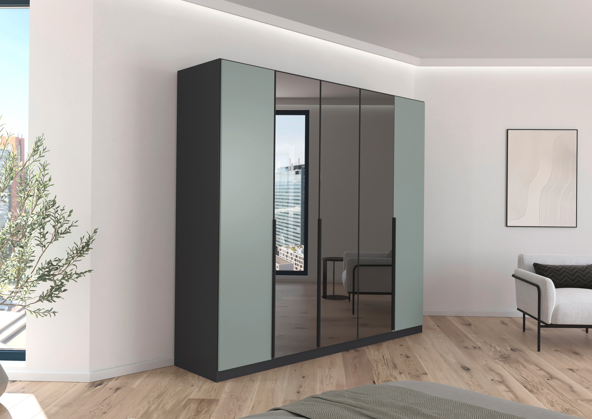 INOSIGN BY RAUCH Drehtürenschrank »Ferris Schrank Breite 2,10m BESTSELLER Schlafzimmerschrank«, Kleiderschrank mit Spiegel in den Ausführungen BASIC/CLASSIC/PREMIUM
