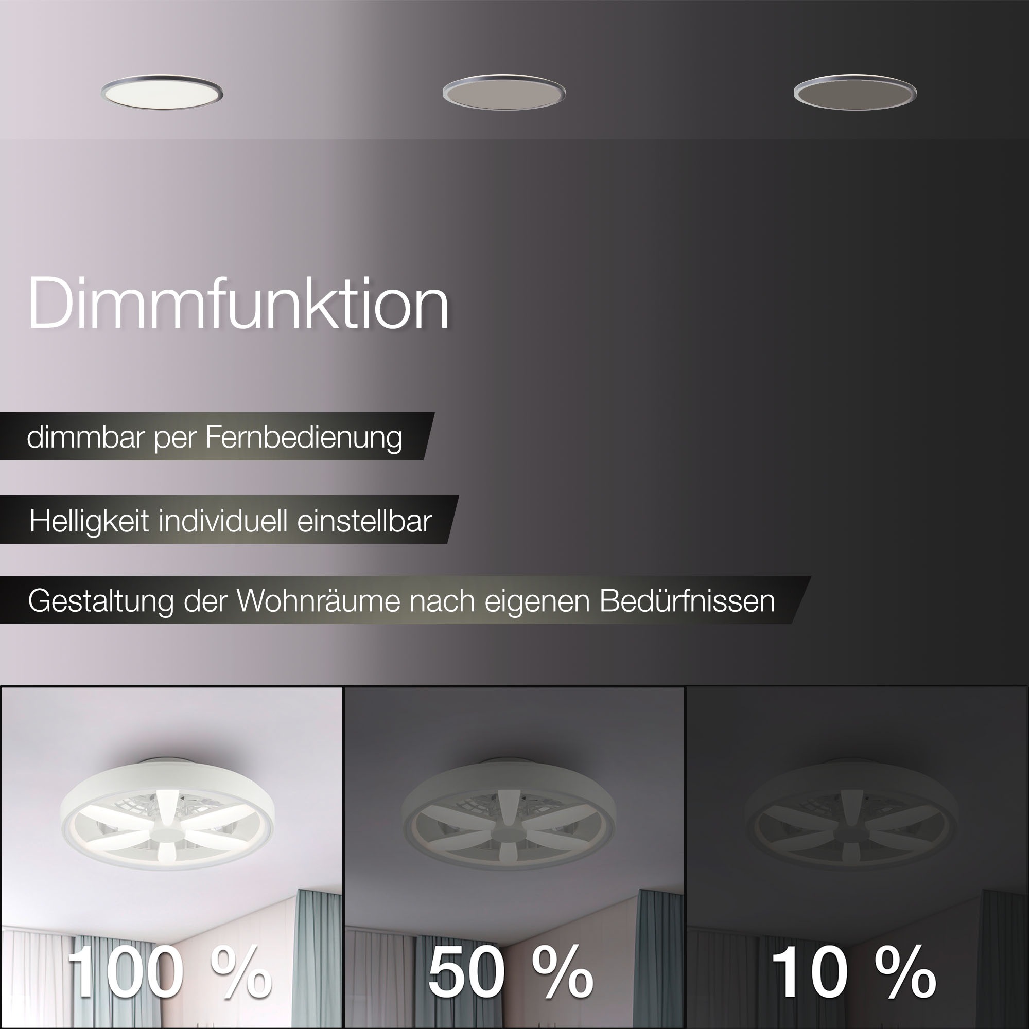 Hanseatic LED Deckenleuchte »DLV2205«, 1 flammig, Leuchtmittel LED-Modul | LED fest integriert, LED Ventilator, Ø 48 cm, 6400 lm, dimmbar, Fernbedienung