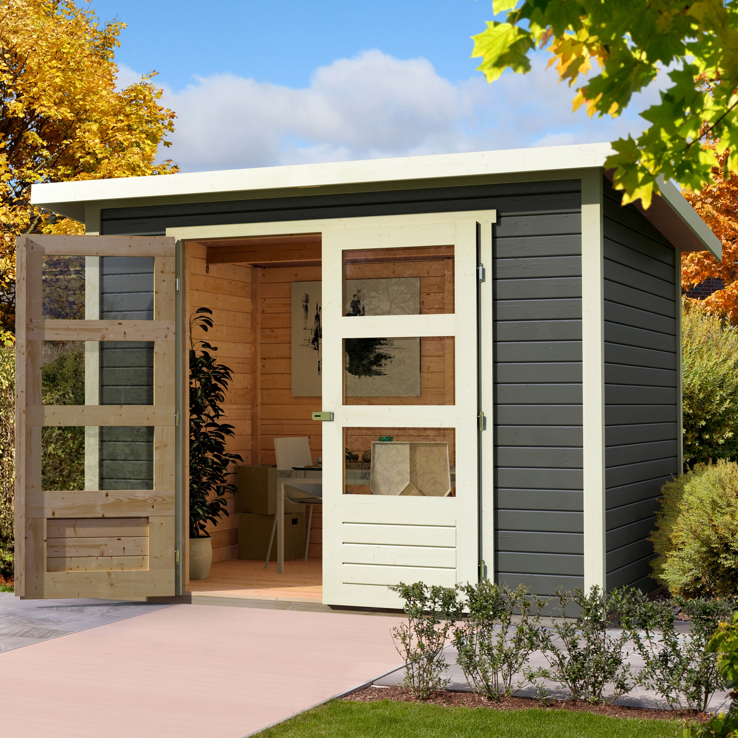 Karibu Gartenhaus »Stockach 4«, (Set), anthrazit, naturbelassen oder terragrau