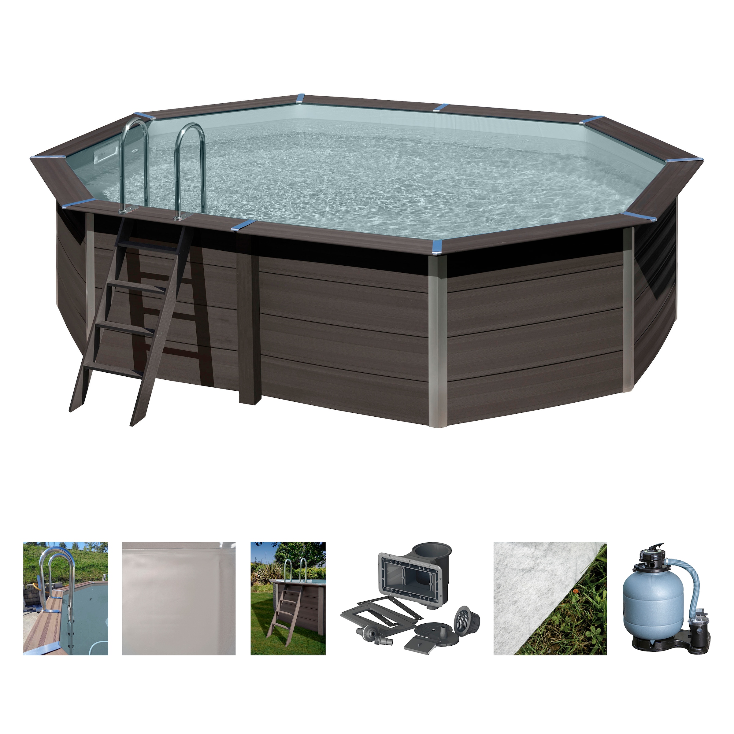 Gre Ovalpool »Avantgarde«, (Set), 6-tlg., Composite Pool, BxLxH: 386x524x124 cm