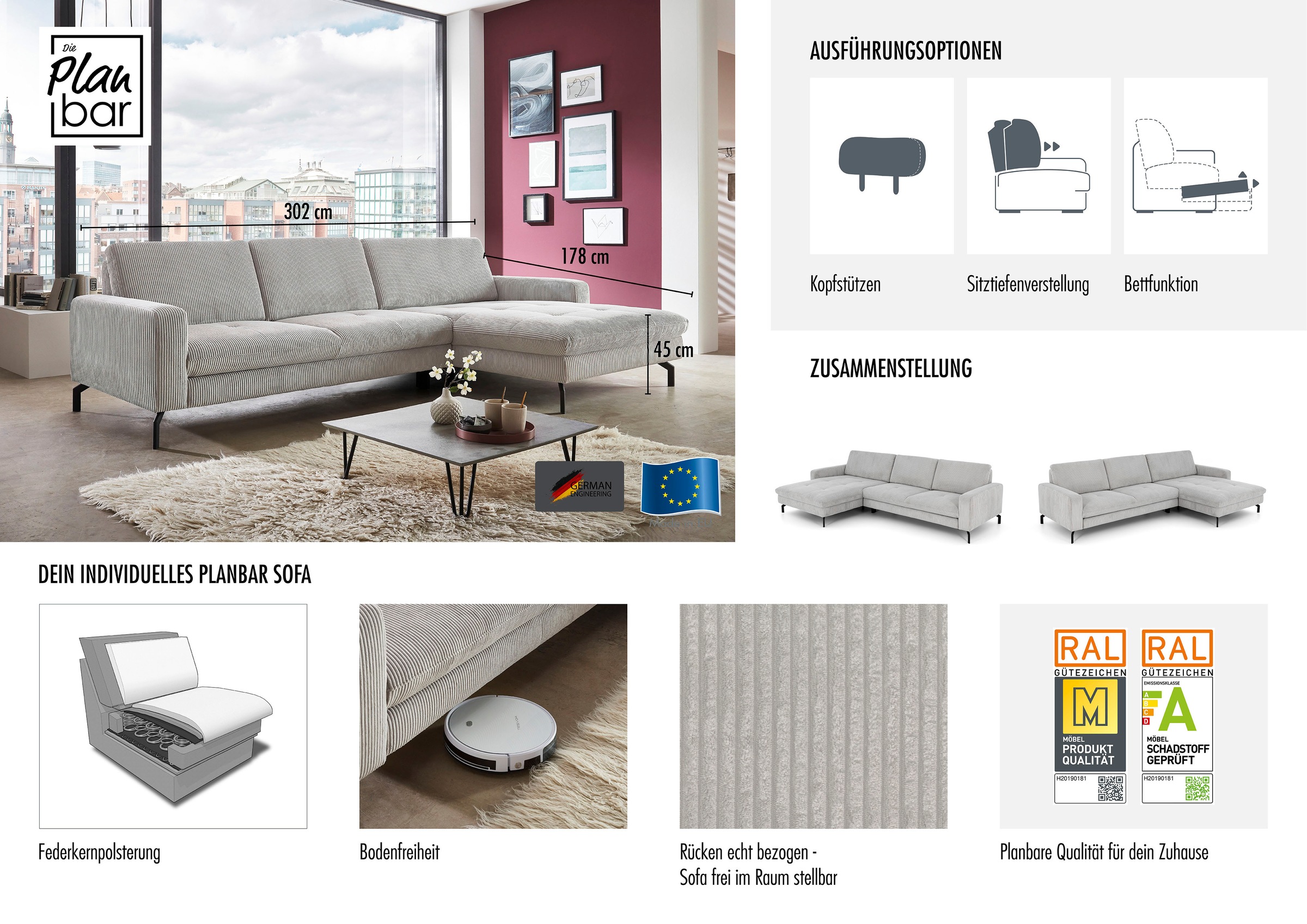Die PlanBar Ecksofa »MP-IN20110 L-Form mit Federkern-Polsterung«, optional günstig online kaufen