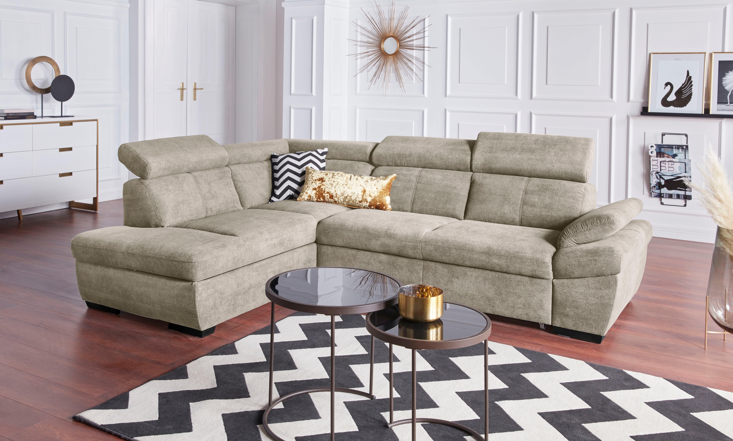 exxpo - sofa fashion Ecksofa »Salerno, klassisch modernes Funktionssofa, hoher Sitzkomfort, L-Form«, inkl. Kopf- und Armteilverstellung, wahlweise mit Bettfunktion