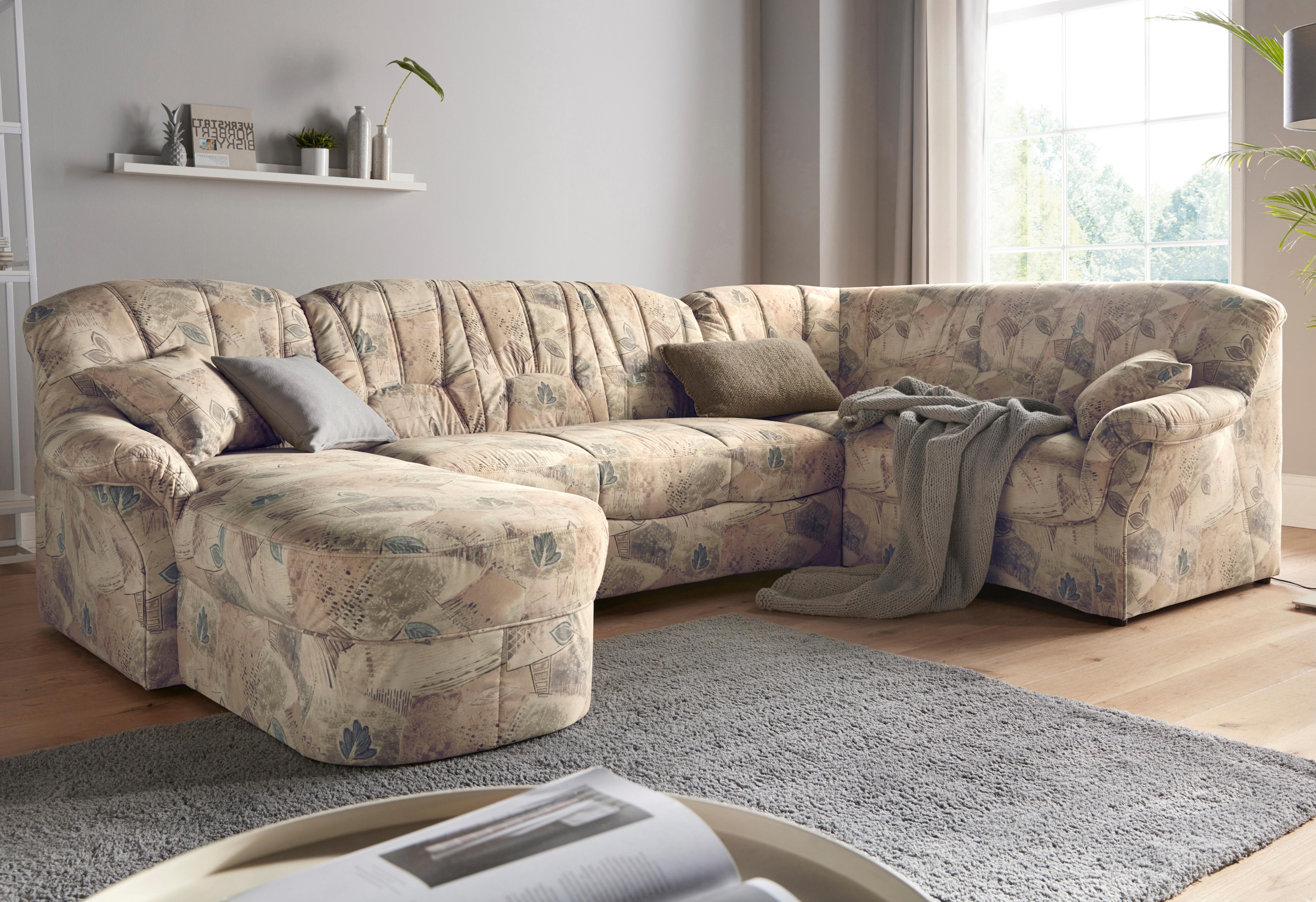 DOMO collection Wohnlandschaft »Bahia mit viel Platz, zeitloses Design, U-Form«, wahlweise mit Bettfunktion