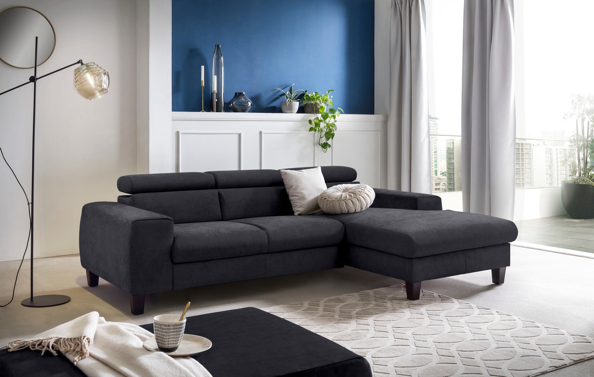 COTTA Ecksofa »Morven L-Form mit Kopfteilverstellung«, wahlweise mit Bettfunktion, Bettkasten & Wireless-Charger