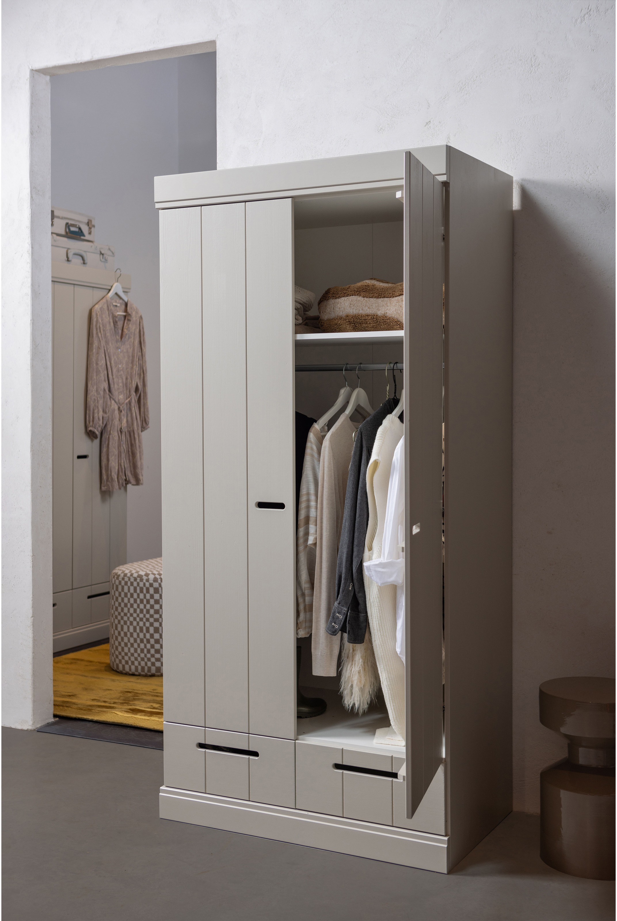 WOOOD Kleiderschrank »Connect Garderobenschrank, Mehrzweckschrank  mit Schubkästen« 2-türiger Kleiderschrank Connect aus FSC-Kiefer, modular & praktisch