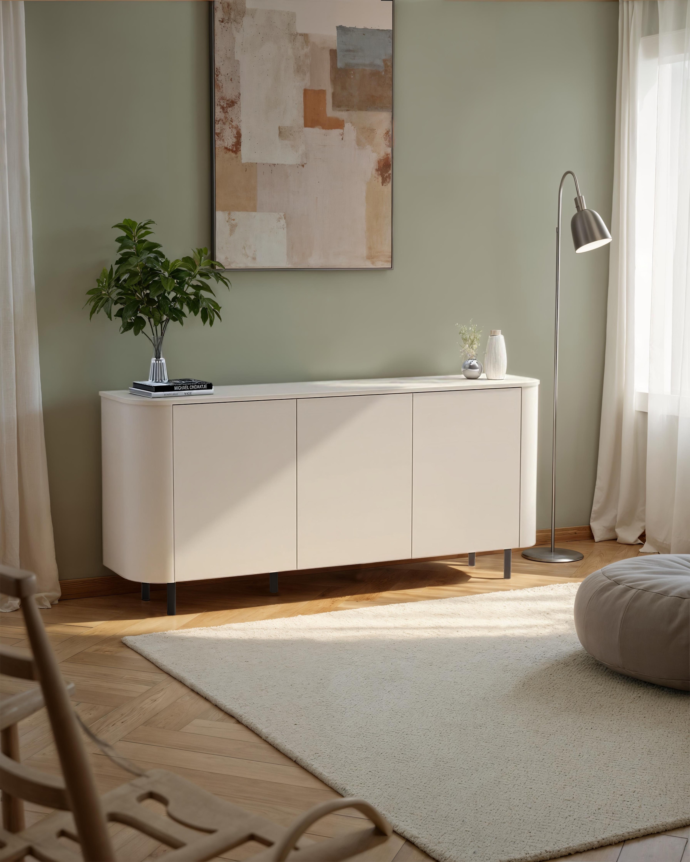 INOSIGN Sideboard »Lido, 181 cm breit, 3 Türen, Anrichte, Kommode, Stauraumschrank« Formgebogenes MDF, Stirnseiten mit Rundung, Push-to-open, Metallfüße