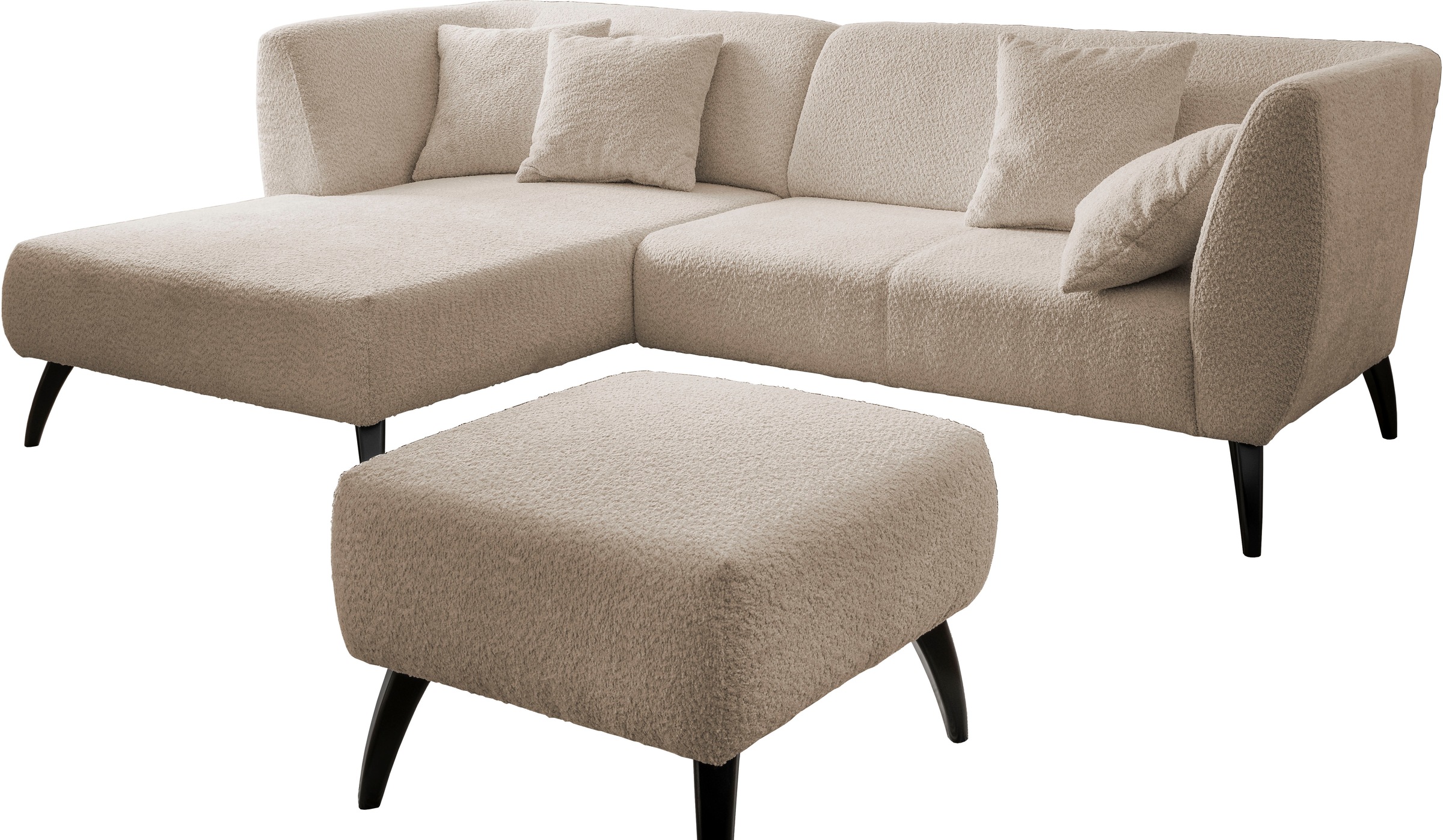 INOSIGN Ecksofa »Colori L-Form«, Holzfußfarbe wählbar, inkl. 4x Zierkissen günstig online kaufen