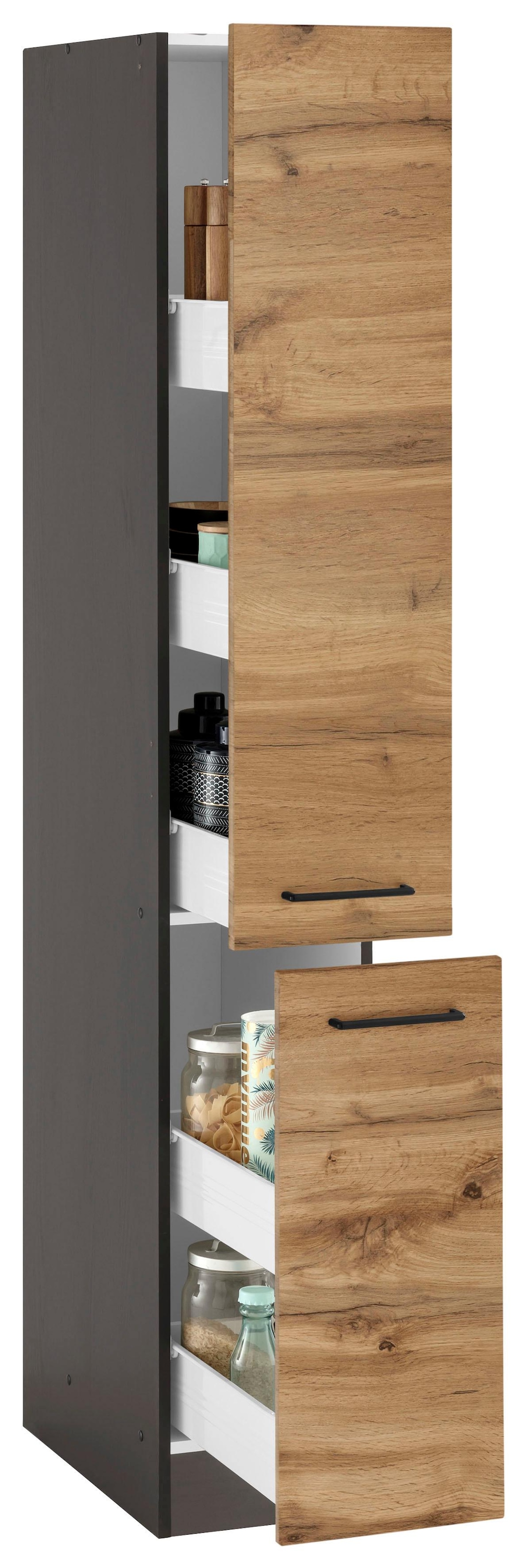 KOCHSTATION Apothekerschrank »KS-Tulsa«, 30 cm breit, 200 cm hoch, mit 2 Auszügen, Metallgriff, MDF Front