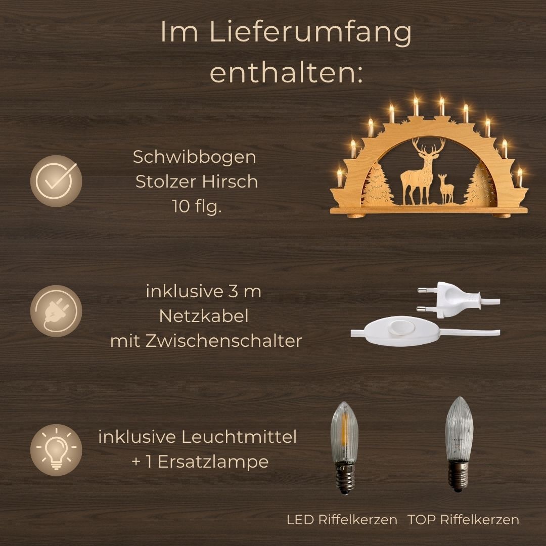 Weigla LED Schwibbogen »Stolzer Hirsch, Lichterbogen aus Holz, NATUR«