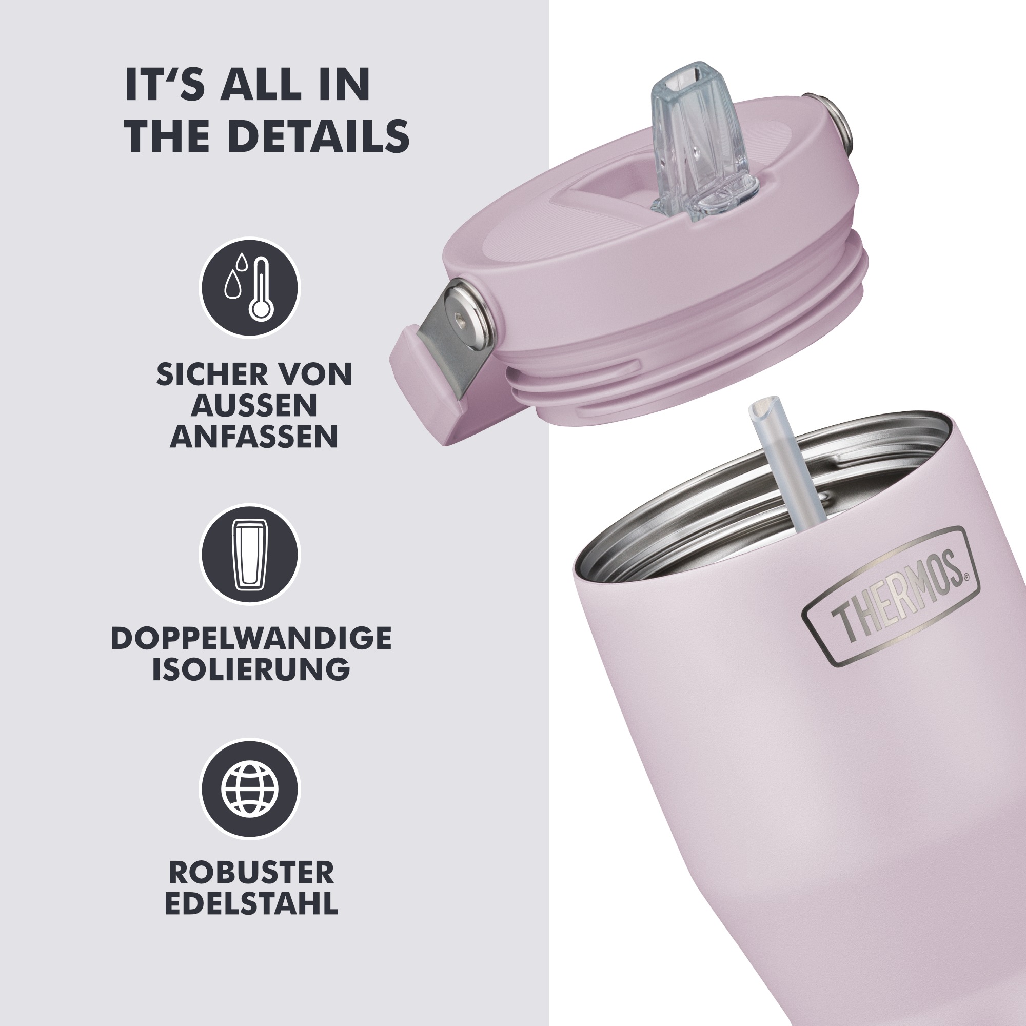 THERMOS Thermobecher »REFRESHING SERIES ISOLIERTRINKBECHER mit Flip-Straw« 0,85l,  6h kalt, mit Griff und Strohhalm zum Ausklappen