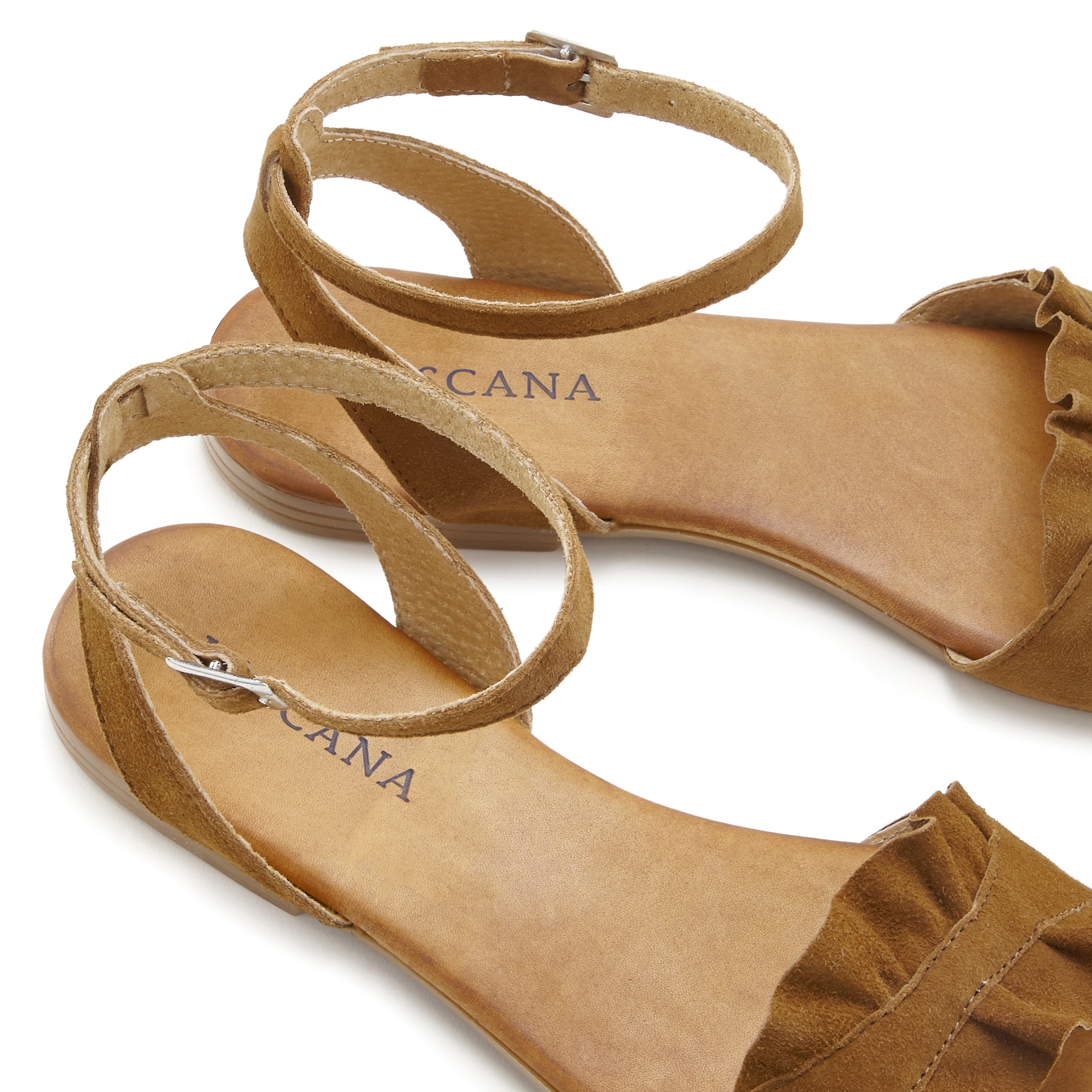 LASCANA Sandale »Sommerschuh«, Sandalette, Sommerschuh aus hochwertigem Leder mit kleinen Rüschen