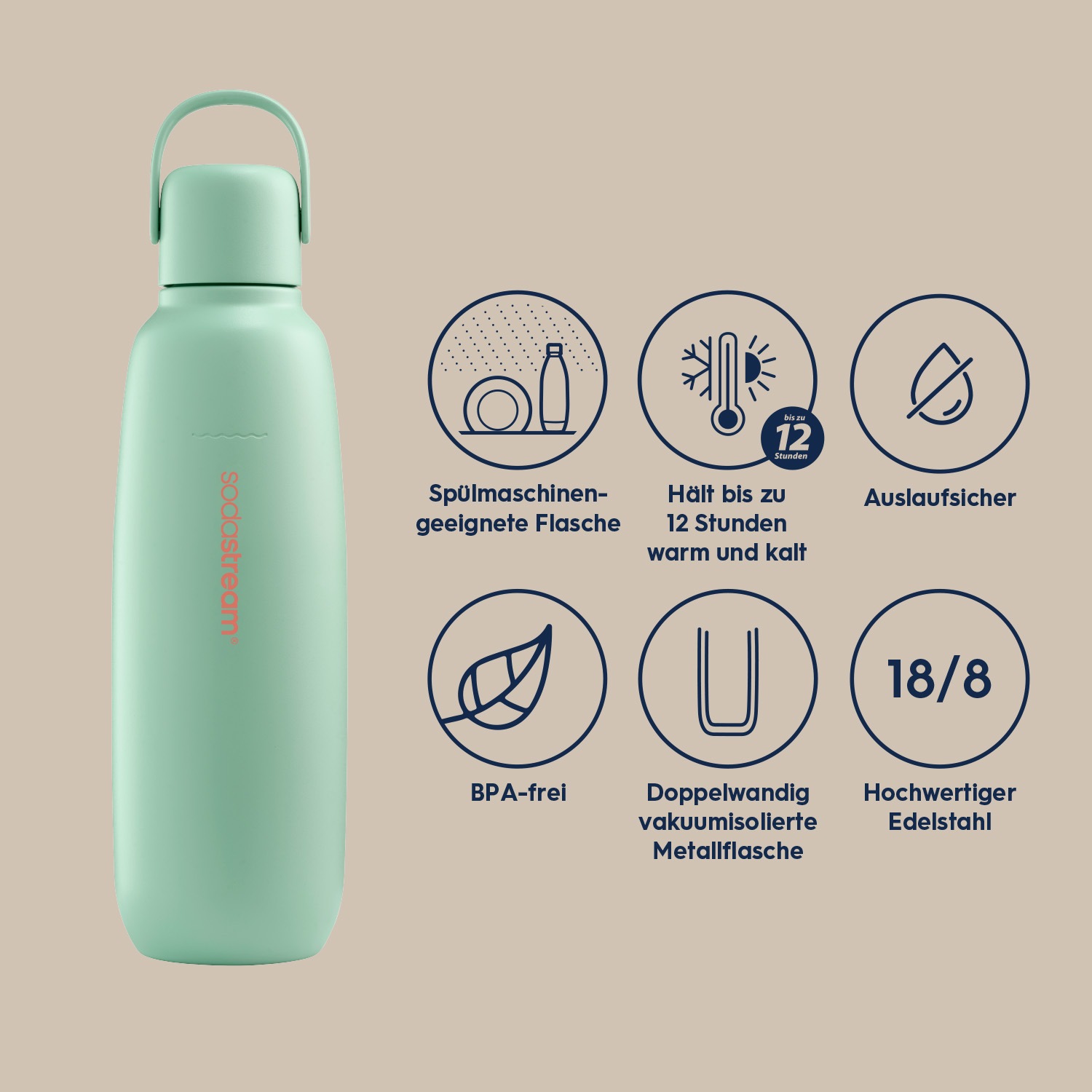 SodaStream Thermoflasche »Metallflasche Fizz&go COOL DWS, 0,9 l, Trinkflasche« kompatibel mit SodaStream DUO, E-DUO, TERRA, ART & ENSO Wassersprudler