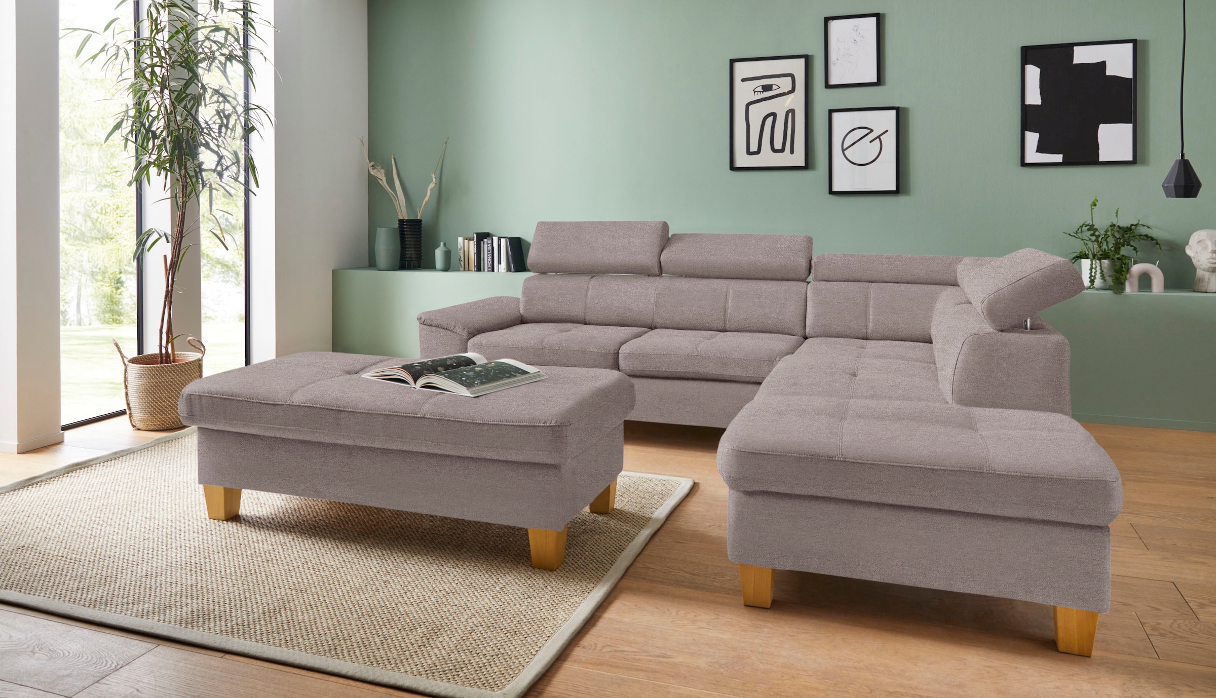 exxpo - sofa fashion Ecksofa »Enya, hoher Sitzkomfort, Breite 266cm, bequem, 12cm hohe Füße, L-Form« mit Kopfteilverstellung, wahlweise Bettfunktion u. Bettkasten