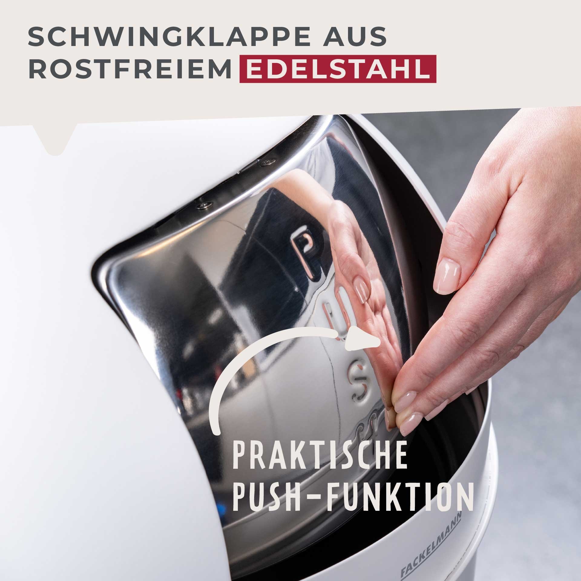 FACKELMANN Mülleimer »BERLIN, Push Abfalleimer 40L« 1 Behälter Retro-Design, großes Fassungsvolumen, lackiertes Edelstahlgehäuse