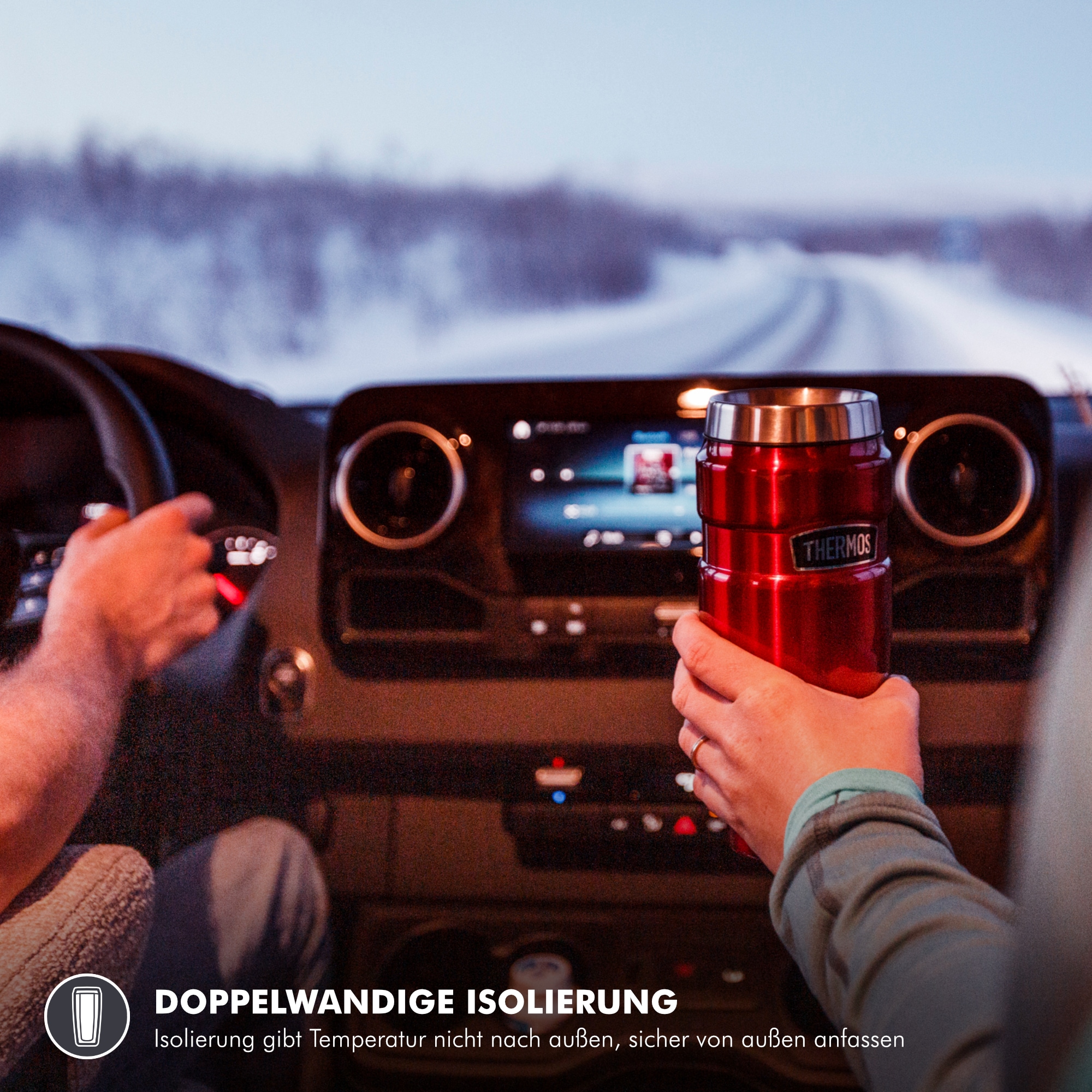 THERMOS Thermobecher »STAINLESS KING MUG, doppelwandiger Edelstahl, spülmaschinenfest« 0,47l, 7h heiß & 18h kalt, absolut dicht, DrinkLock – Verschlusssystem