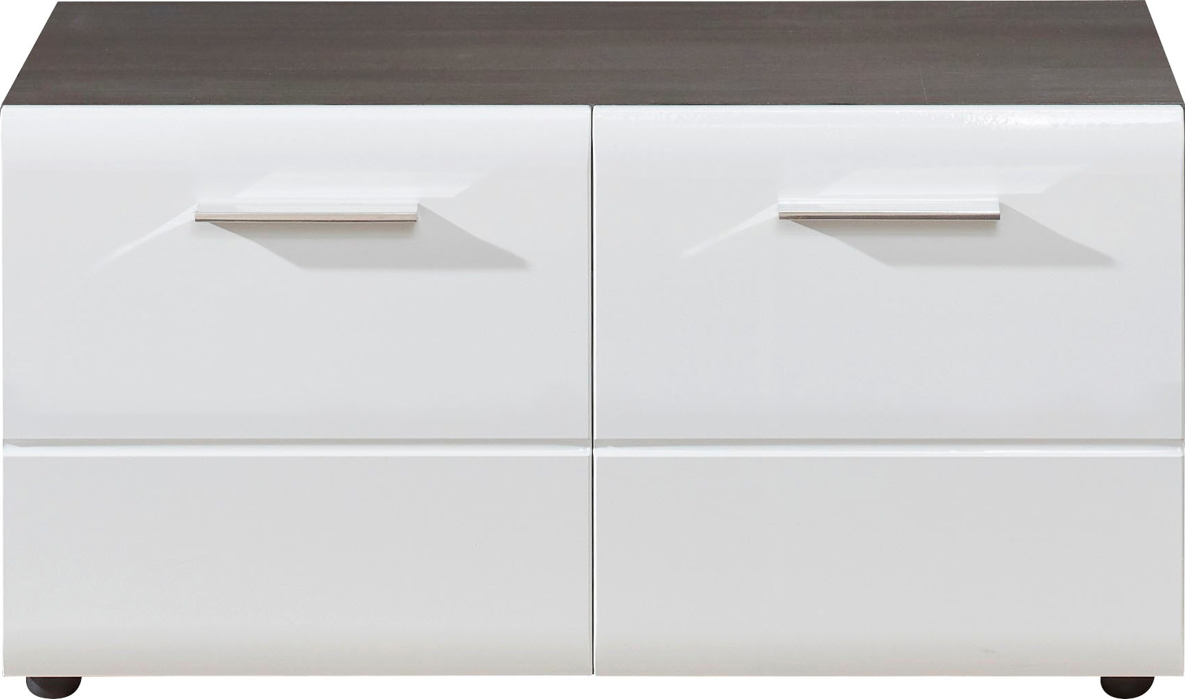 INOSIGN Sitzbank »Sovana« Sitzbank mit 2 Türen - (B/T/H) 80/35/41 cm Weiß Hochglanz/Eichefarben Rauchsilber + Eichefarben Rauchsilber Sitzbank, mit...