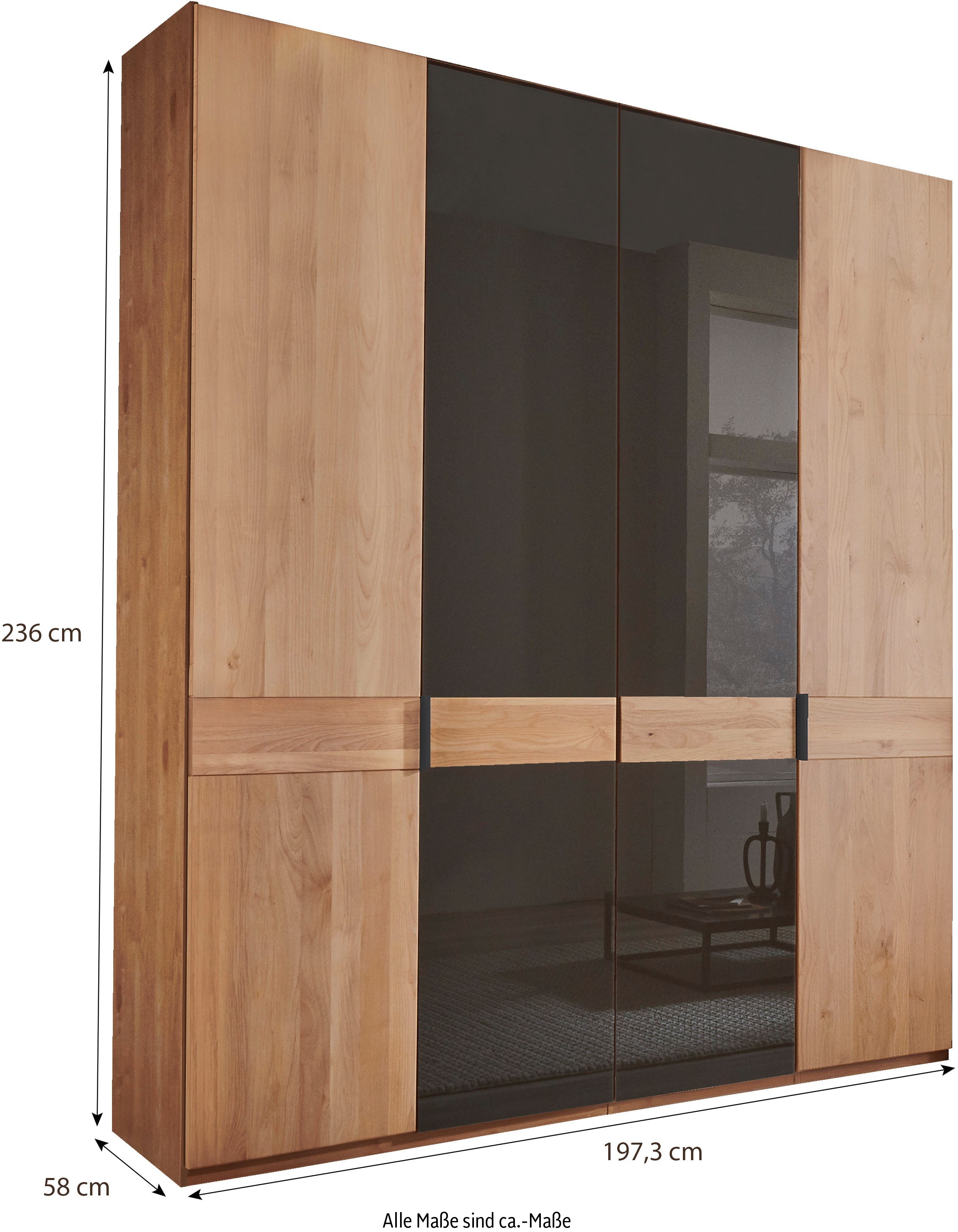 WIEMANN Drehtürenschrank »Cardiff, Massivholztüren in Kombination mit Glas- oder Spiegeltüren«, (4 Breiten, 2 Höhen 216/236cm auswählbar), hochwertiges Design in langlebiger Qualität, viel Stauraum