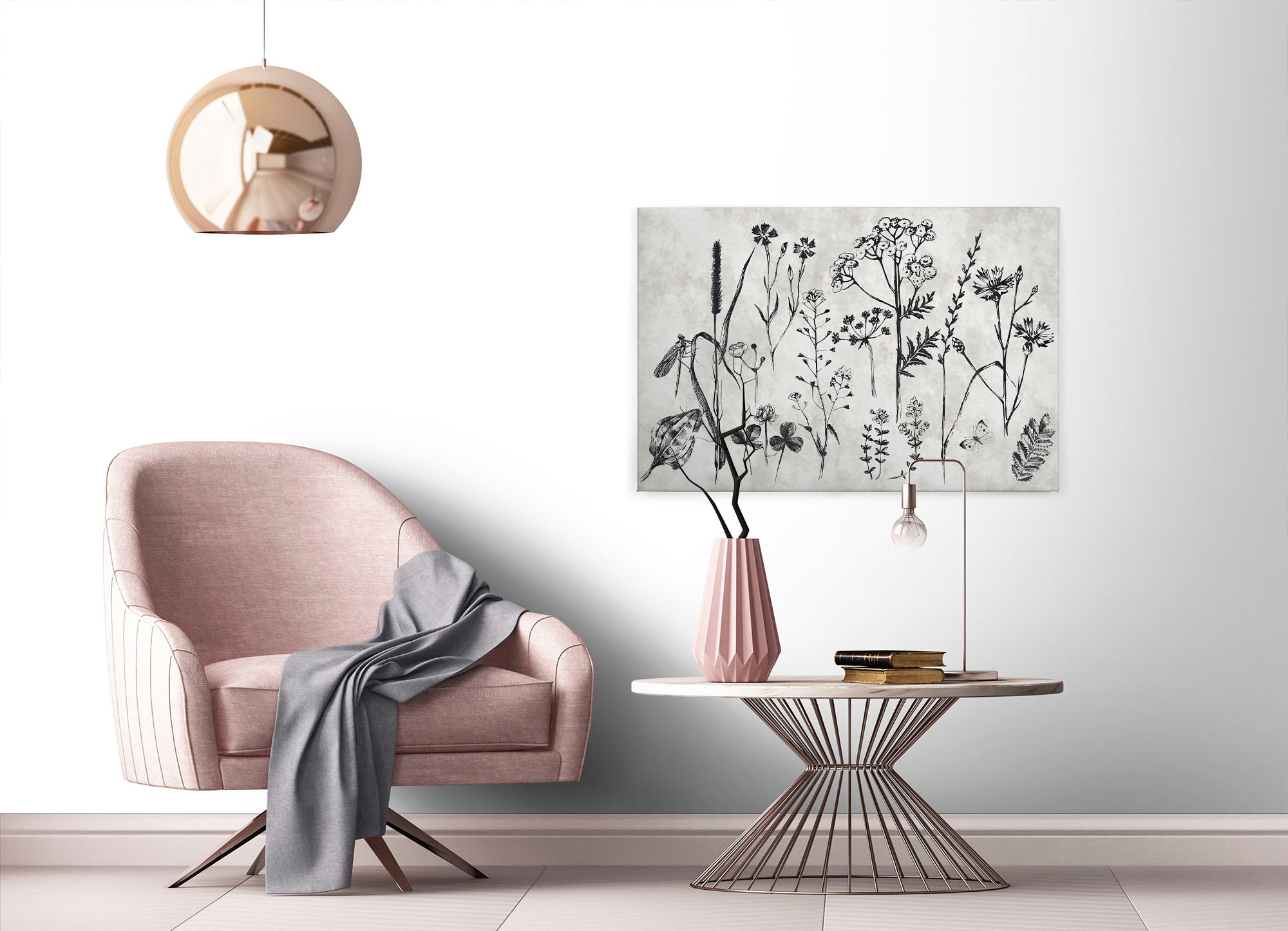 A.S. Création Leinwandbild »sketchpad« Gemälde | Kunst 1 Stk. tlg. Schwarz-Weiß Zeichnung Floral Keilrahmen Leinwand-Bild Wohnzimmer Wand