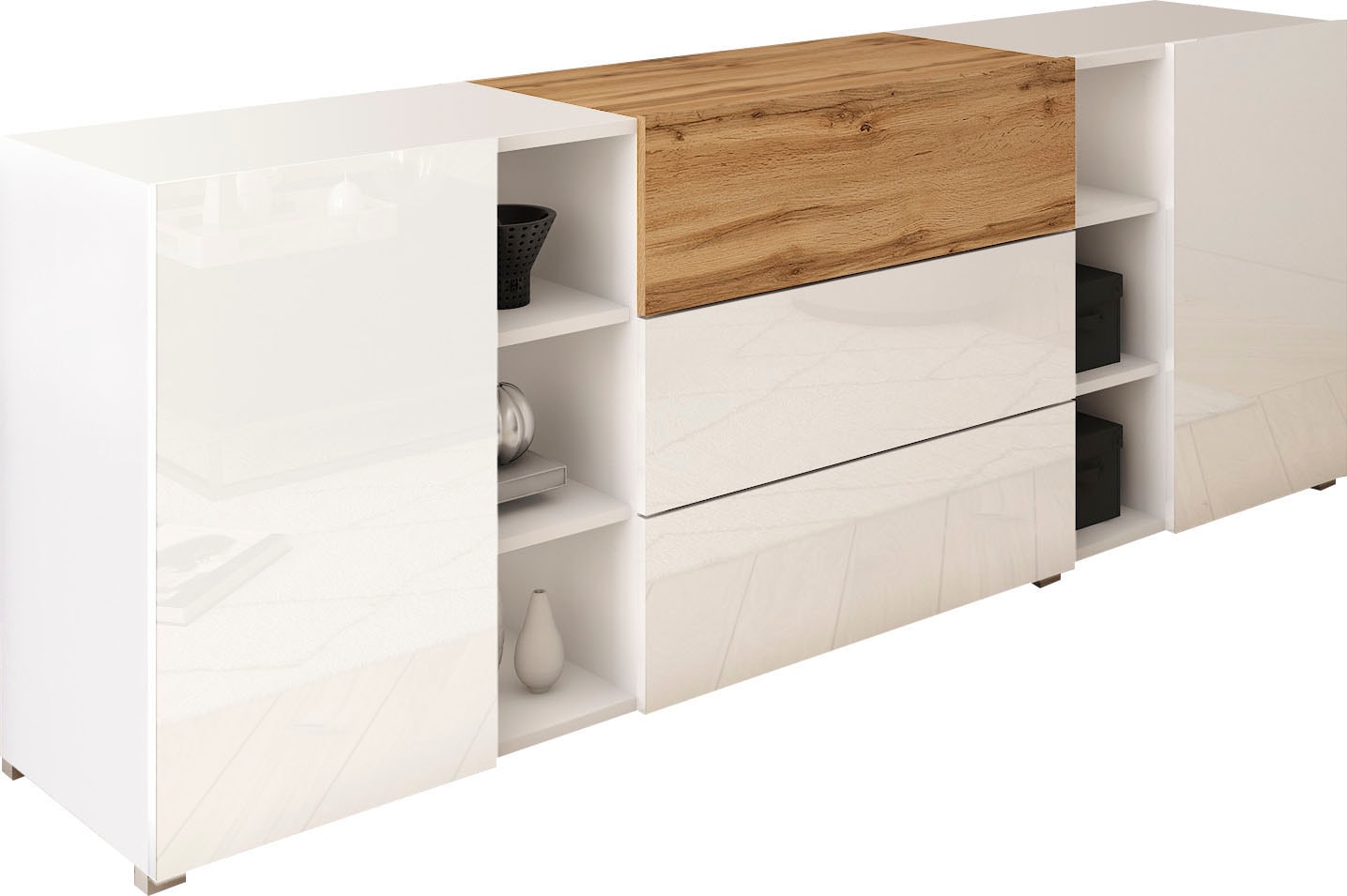 INOSIGN Sideboard »BERLIN«, Moderne grifflose Kommode Breite 190 cm, offene Fächern/ Schubladen