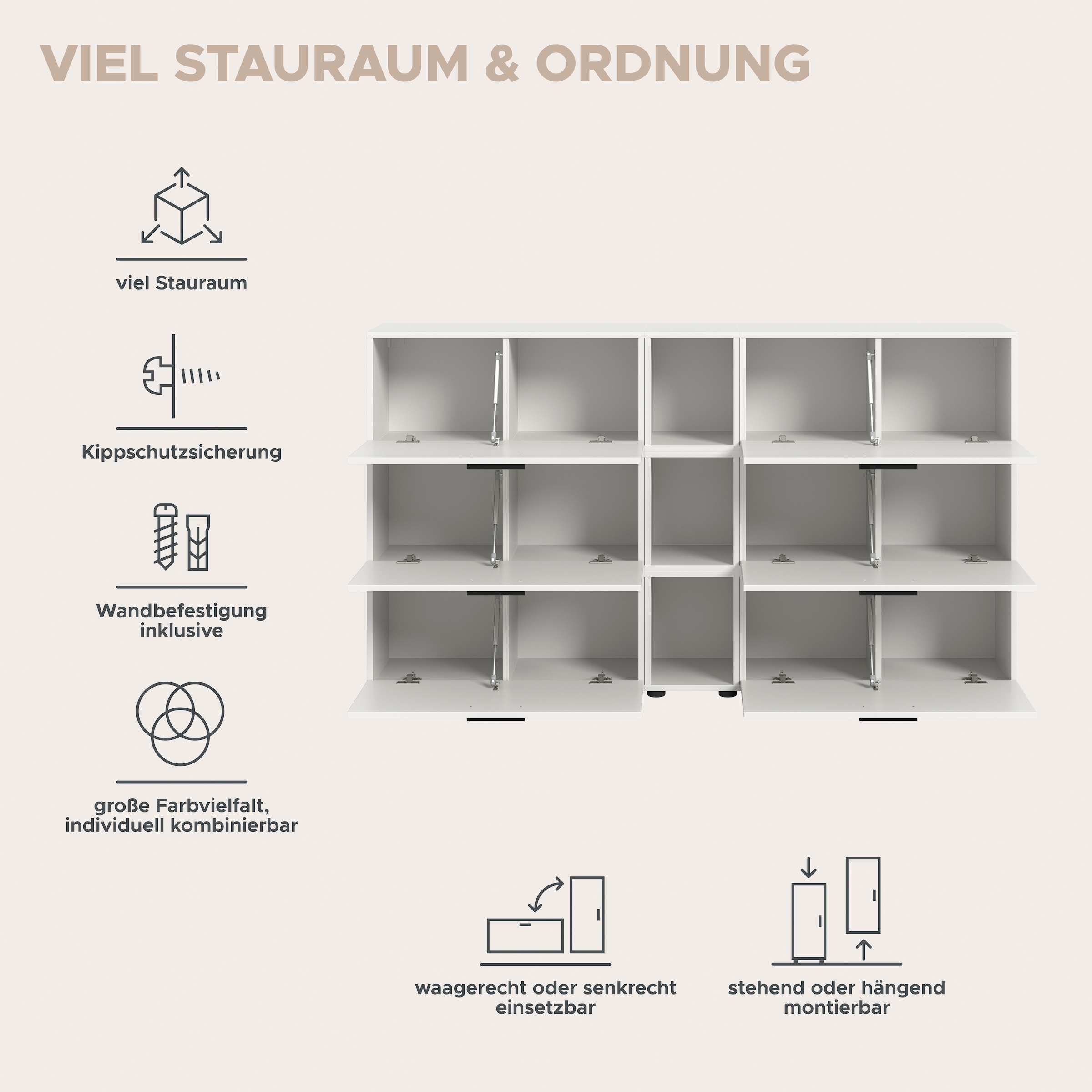 Home affaire Wohnwand »ENESTE, 9-teilig, in verschiedenen Farben, individuell kombinierbar« verschiedenste Kombinationmöglichkeiten, stehend oder hängend, 3 Stk. tlg.