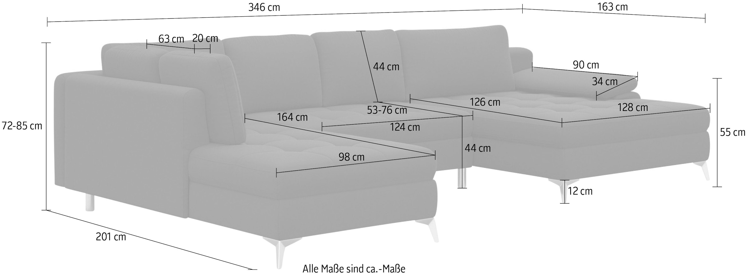 sit&more Wohnlandschaft »Latigo U-Form« mit Mega-Recamiere, wahlweise mit Bettfunktion und Bettkasten
