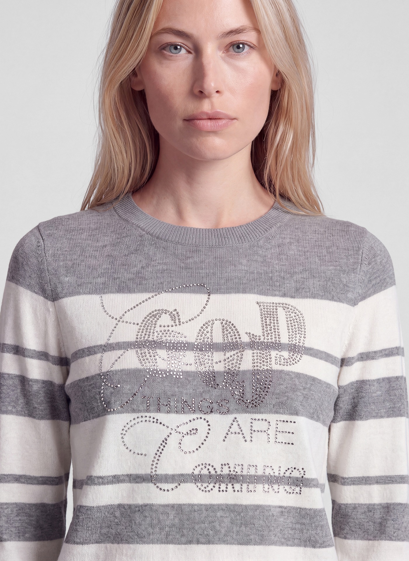 Rabe Strickpullover im Streifen-Look und mit Glitzersteinen