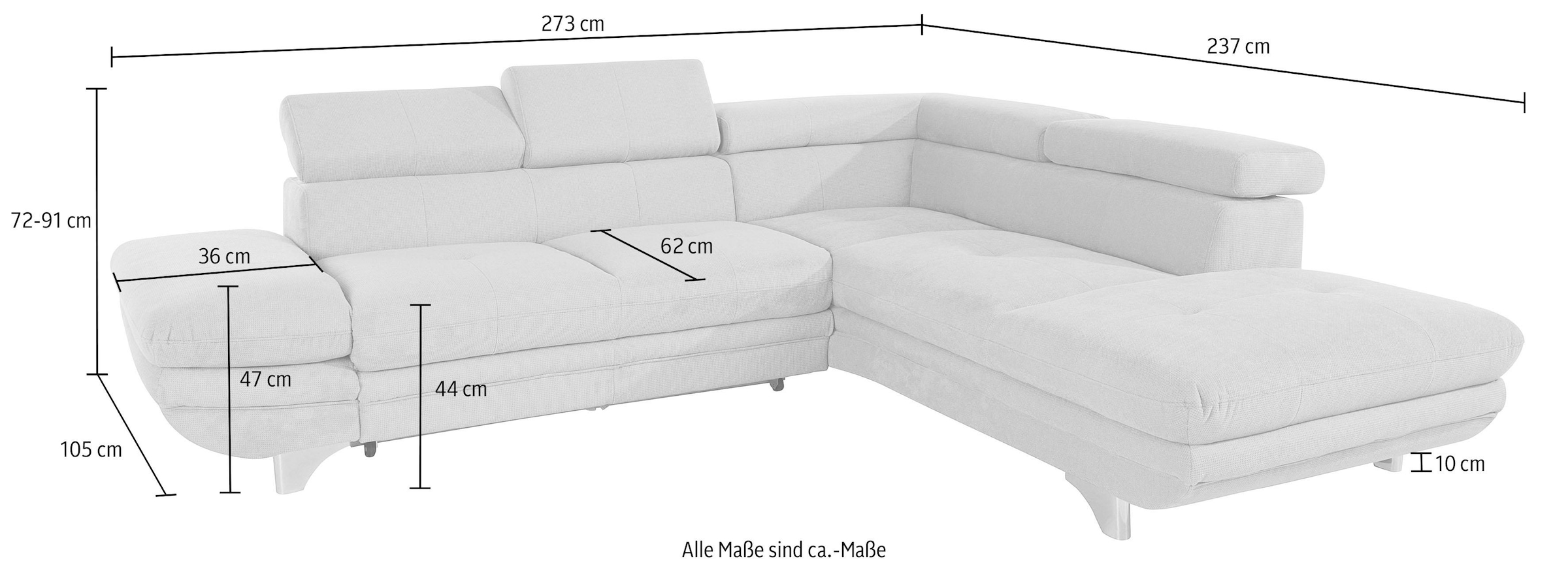 COTTA Ecksofa »Enterprise L-Form«, mit Arm- & Kopfteilverstellung, wahlweise mit Bettfunktion