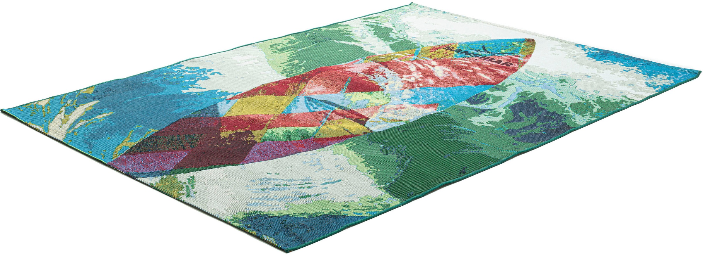 Sansibar Teppich »Rantum Beach SA-024« rechteckig 5 mm Höhe Flachgewebe, modernes Design, Motiv Surfboard, In- & Outdoor geeignet