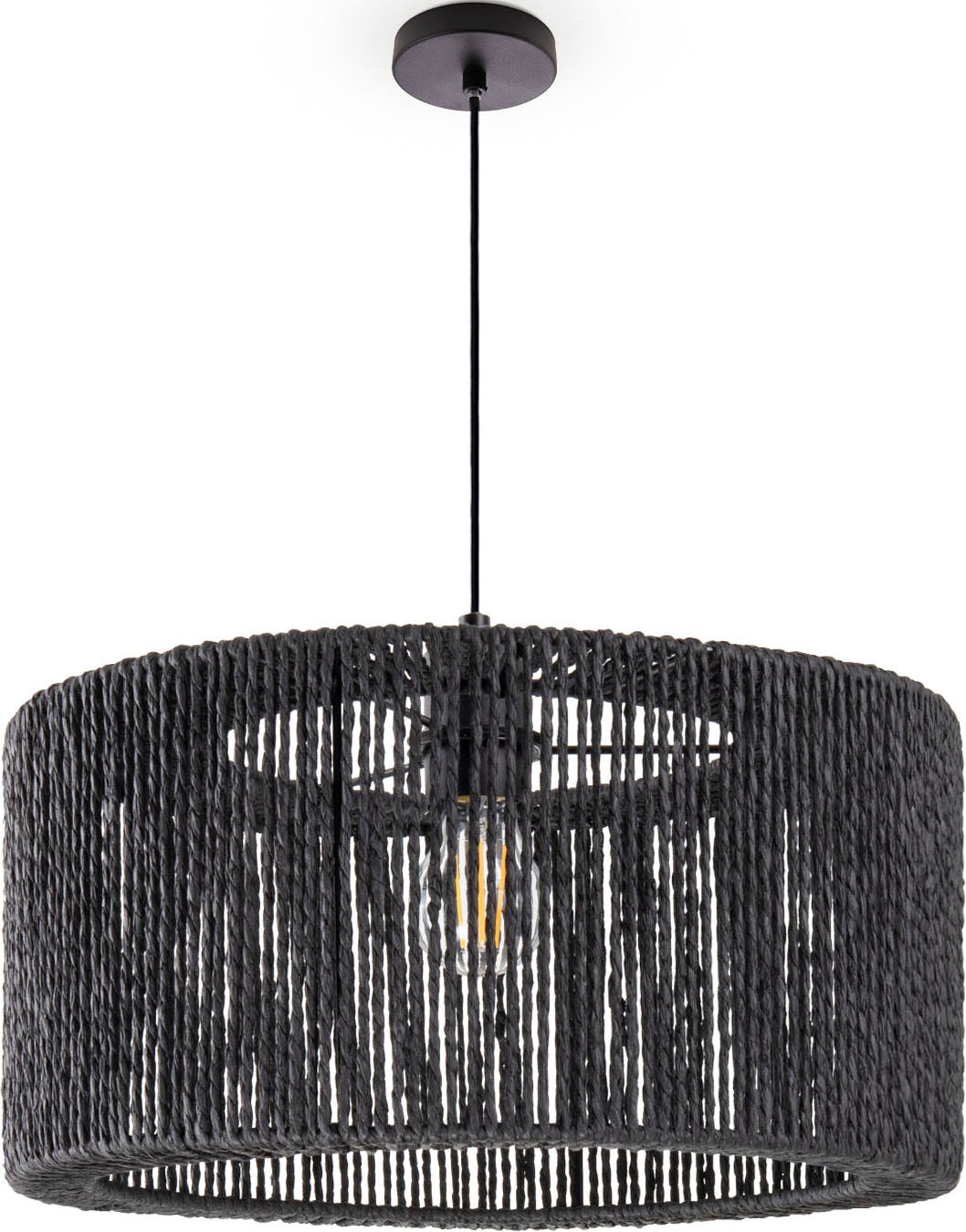 Paco Home Pendelleuchte »Hugo Reyna«, Leuchtmittel E27 | ohne Leuchtmittel, Wohnzimmer Rattan Optik Esszimmer Boho Lampenschirm Papier Groß