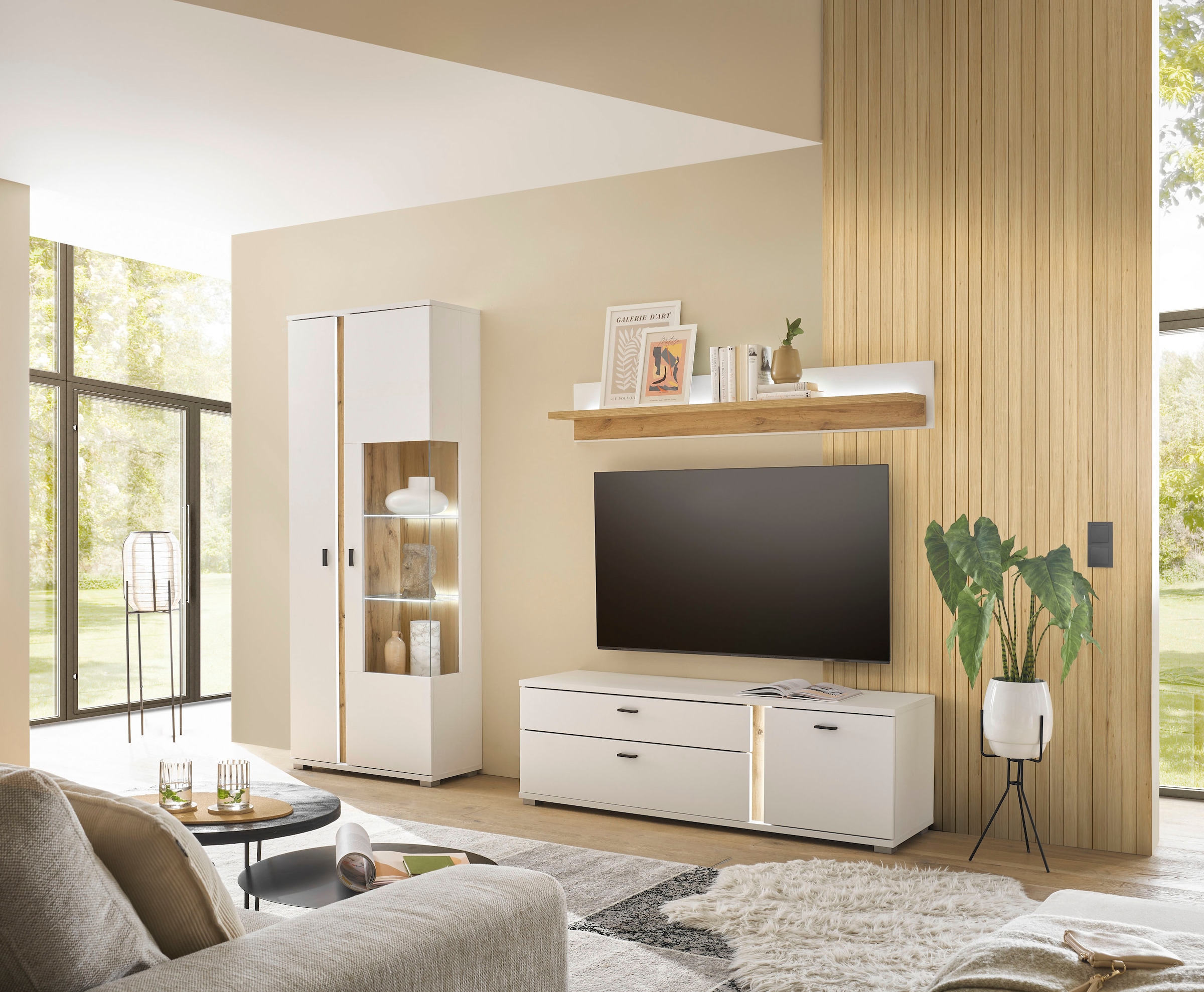 INOSIGN Wohnwand »LONG ISLAND«, (Set, 3 St.), in moderner Trendfarbe,inklusive senkrechter Beleuchtung,Breite 240 cm