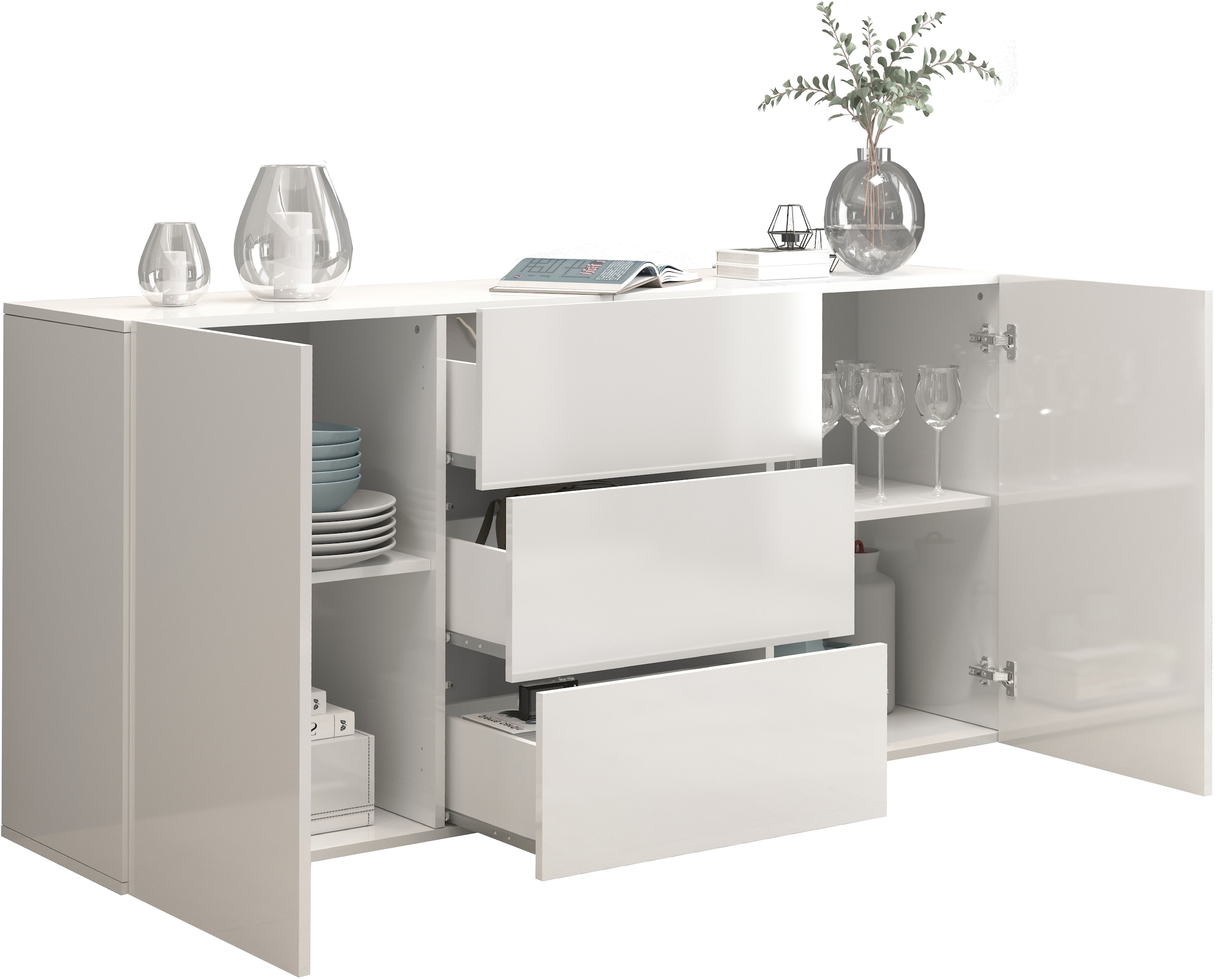INOSIGN Sideboard »Egypt, Kommode, Schrank, Kredenz, grifflos«, 2 Türen, 3 Schubkästen, kompl. Hochglanz lackiert Breite 160