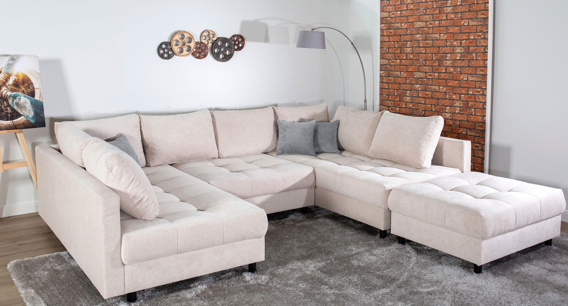 COLLECTION AB Wohnlandschaft »Toni U-Form, B: 298 cm« mit Hocker & 3 Zierkissen, Federkern