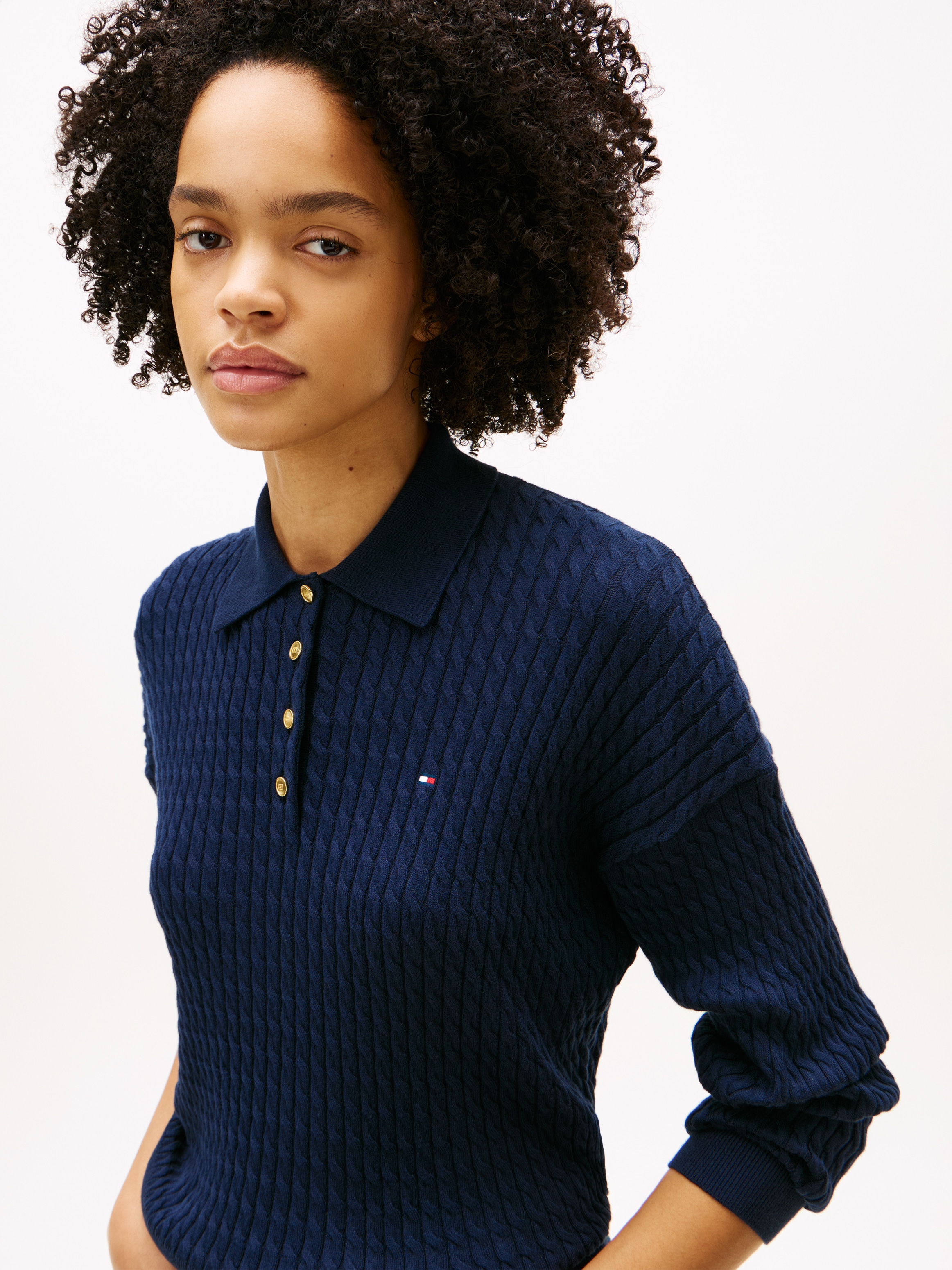 Tommy Hilfiger Strickpullover »CO CABLE FINE GG RLXD POLO SWT« mit Zopfmuster